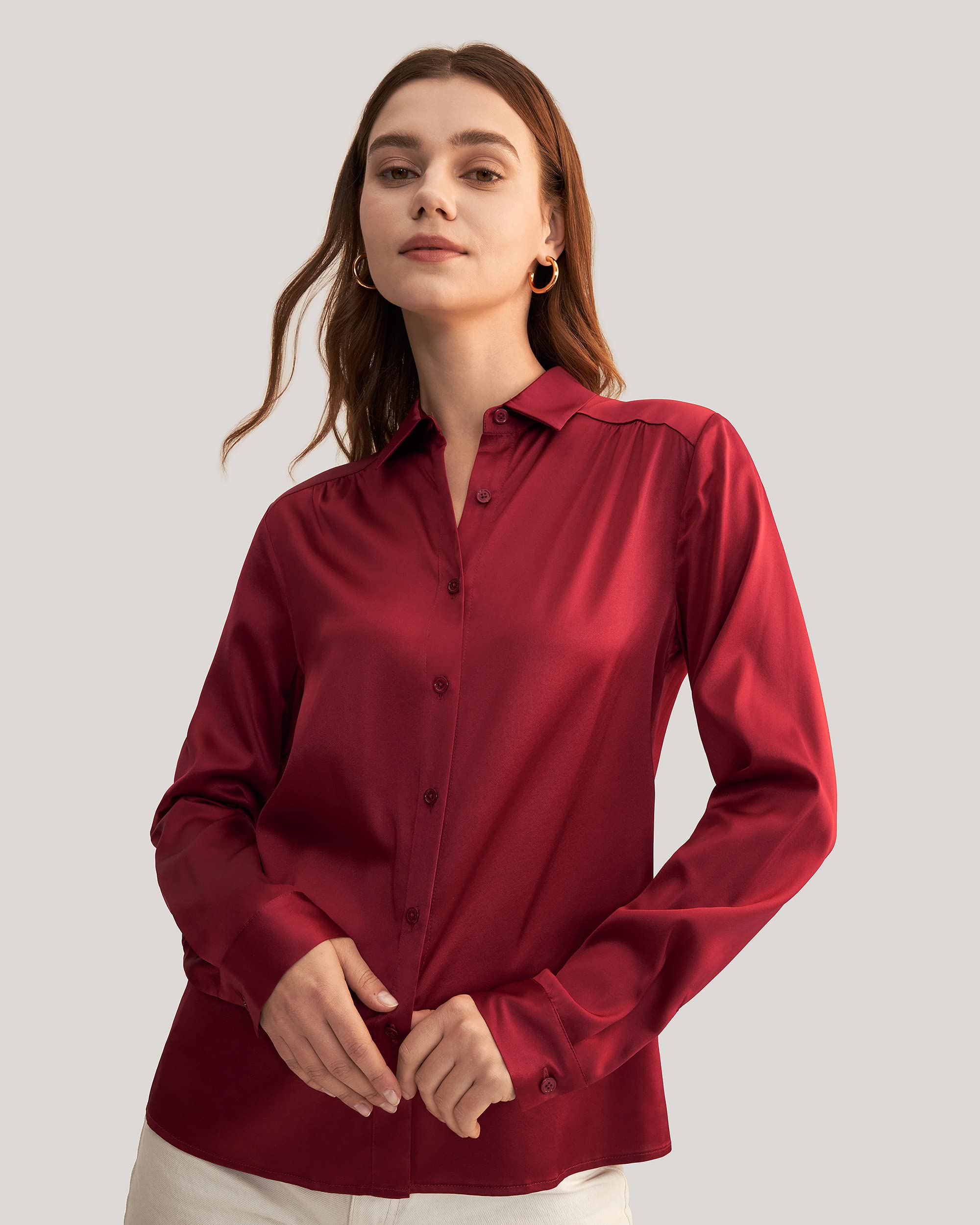 LilySilk Women's 19MM Natural Silk Charmeuse Long Sleeve Collared Blouse - Elegant Office Wear & Business Casual Tops for Professional Women | Perfect for Work, Meetings, and Formal Occasions