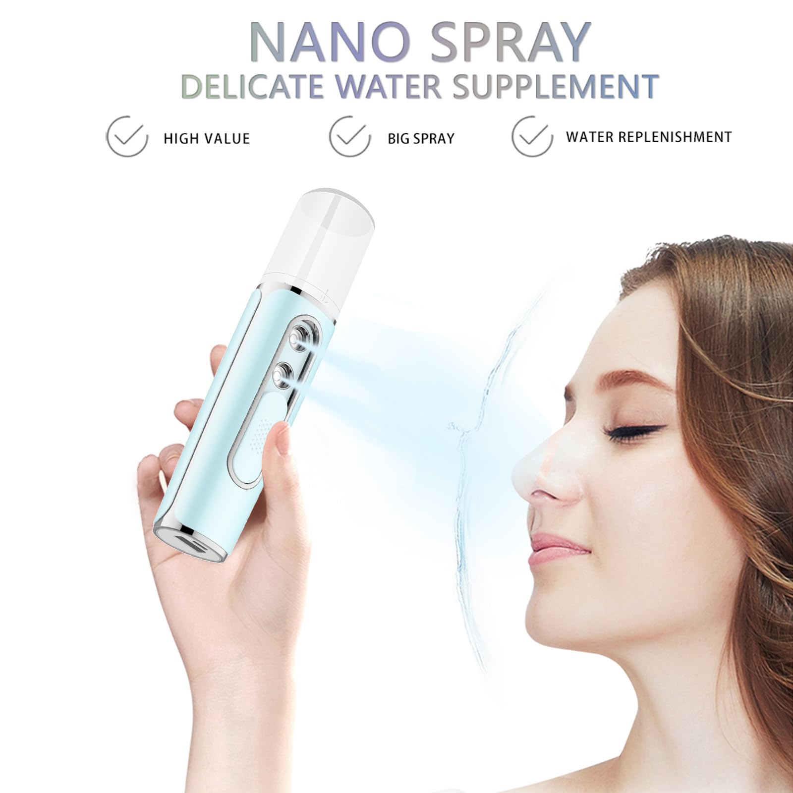 Nano Facial Mister - USB Rechargeable Cool Mist Face Steamer with 2 Spray Nozzles & Visual Water Tank | Perfect for Eyelash Extensions, Skin Care, Daily Makeup & Deep Hydration | Portable Hydration for Home, Office & Travel (Blue)