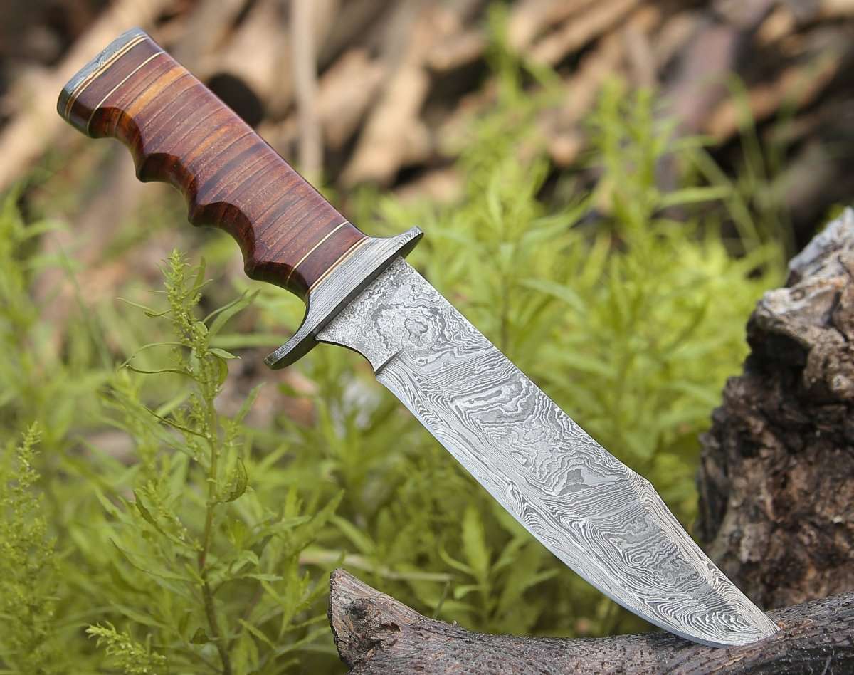 Premium Flux Bowie Knife with Stacked Leather Handle - Tactical Survival Knife for Outdoor Camping, Hunting & Bushcraft - Durable Fixed Blade Knife for Hiking, Adventure & EDC