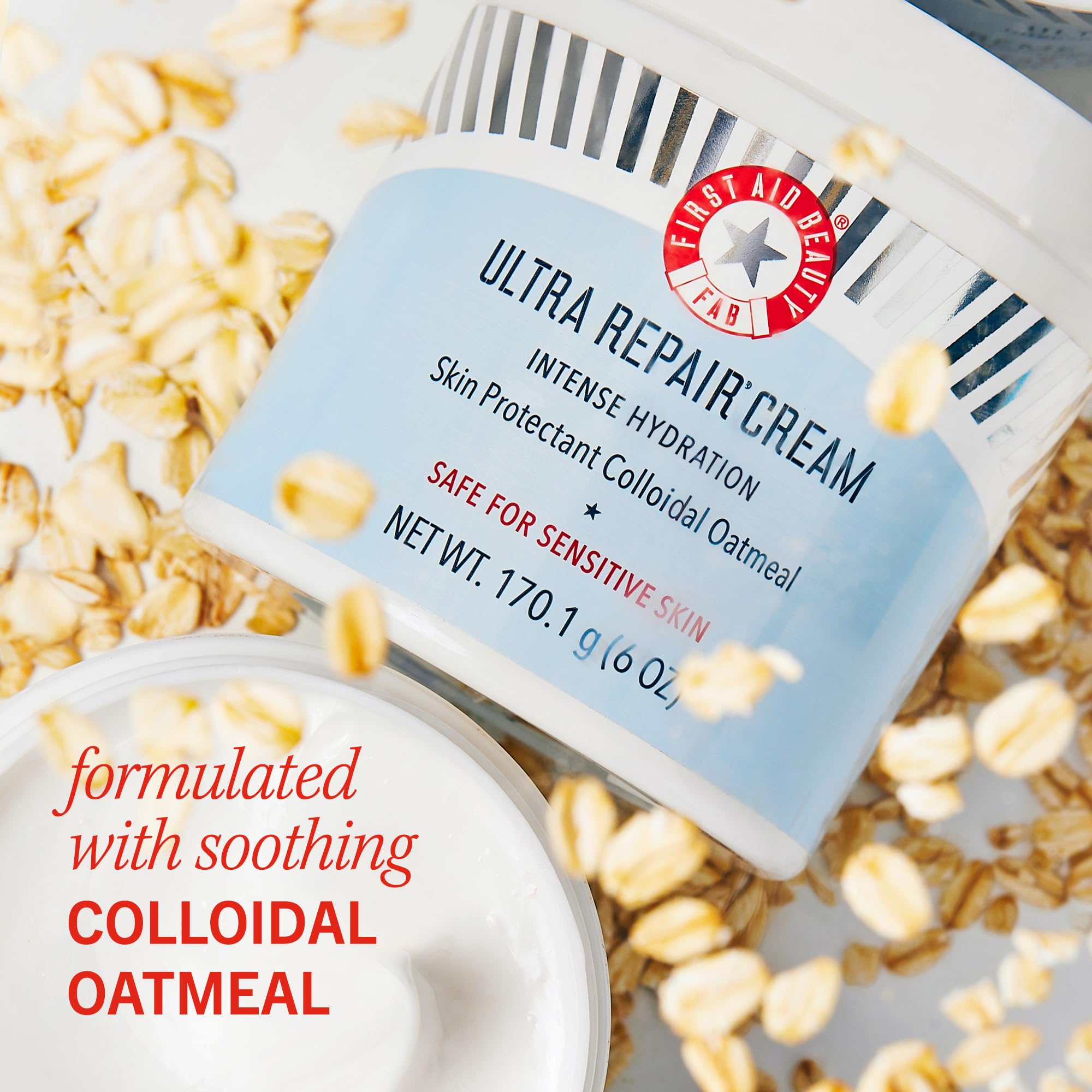 First Aid Beauty Ultra Repair Cream - Intense Hydration Colloidal Oatmeal Moisturizer for Face & Body | Clinically Proven to Strengthen Skin Barrier in 7 Days | Eczema Relief | 6 oz | Perfect for Dry, Sensitive Skin & Winter Care Routine