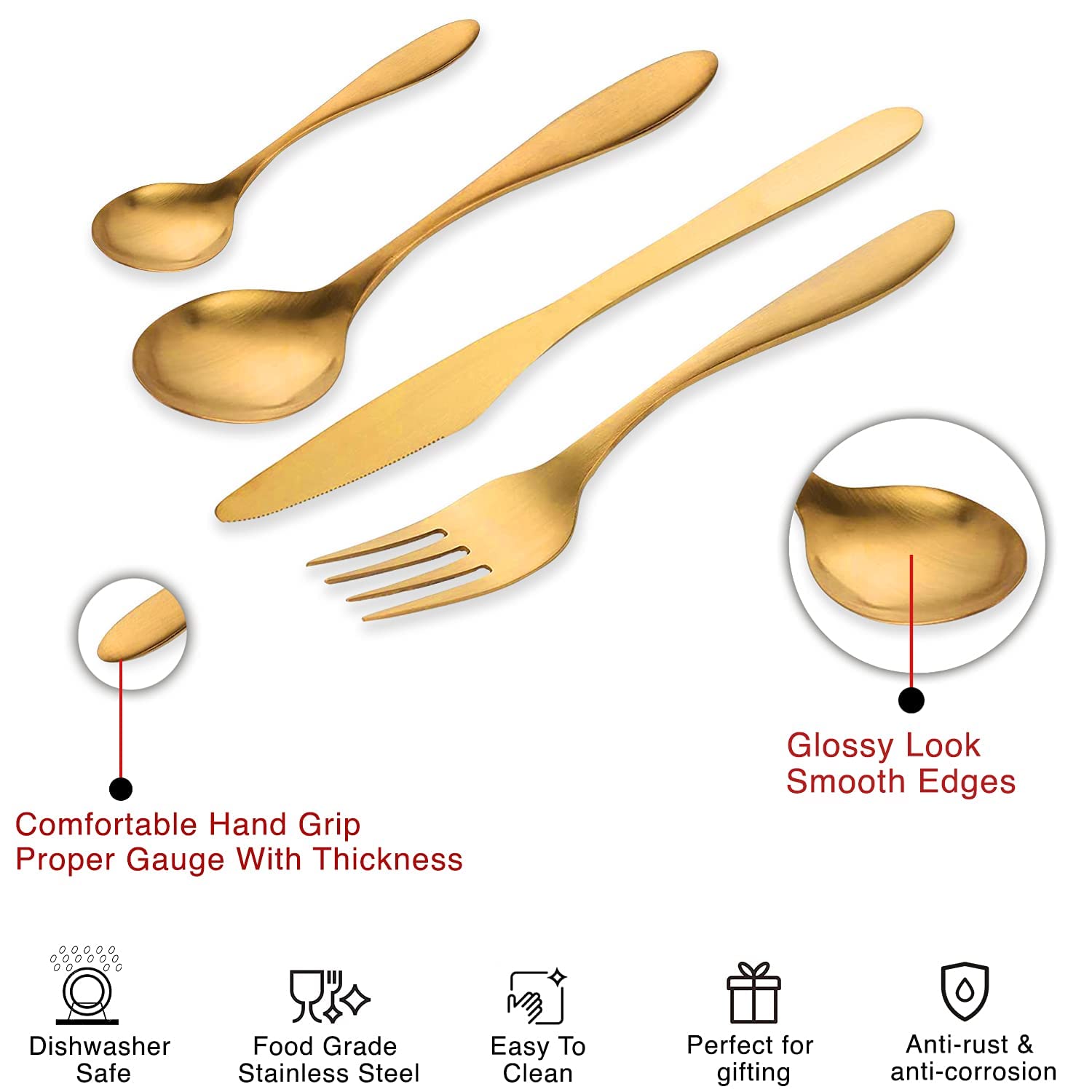 Premium 24-Piece Stainless Steel Gold PVD Coated Flatware Set - Knife, Fork, Spoon & Teaspoon for 6 People with Portable Gift Box & Organizer | Elegant Dinnerware for Weddings, Parties & Home Dining