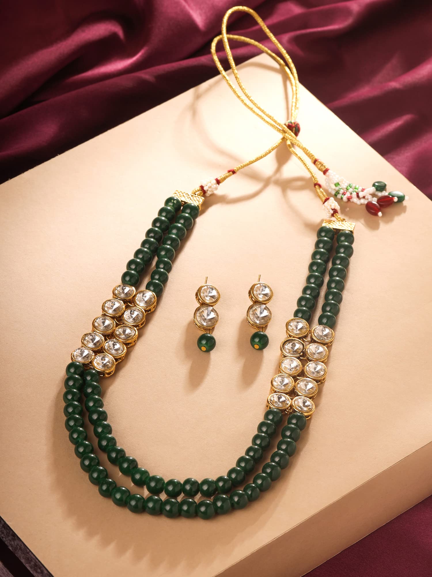 Yellow Beaded Choker Necklace Set for Women & Girls - Green Stone Jewelry with Gold Tone Pendant | Elegant Birthday & Anniversary Gift for Wife, Girlfriend, Daughter | Perfect for Parties, Weddings & Special Occasions