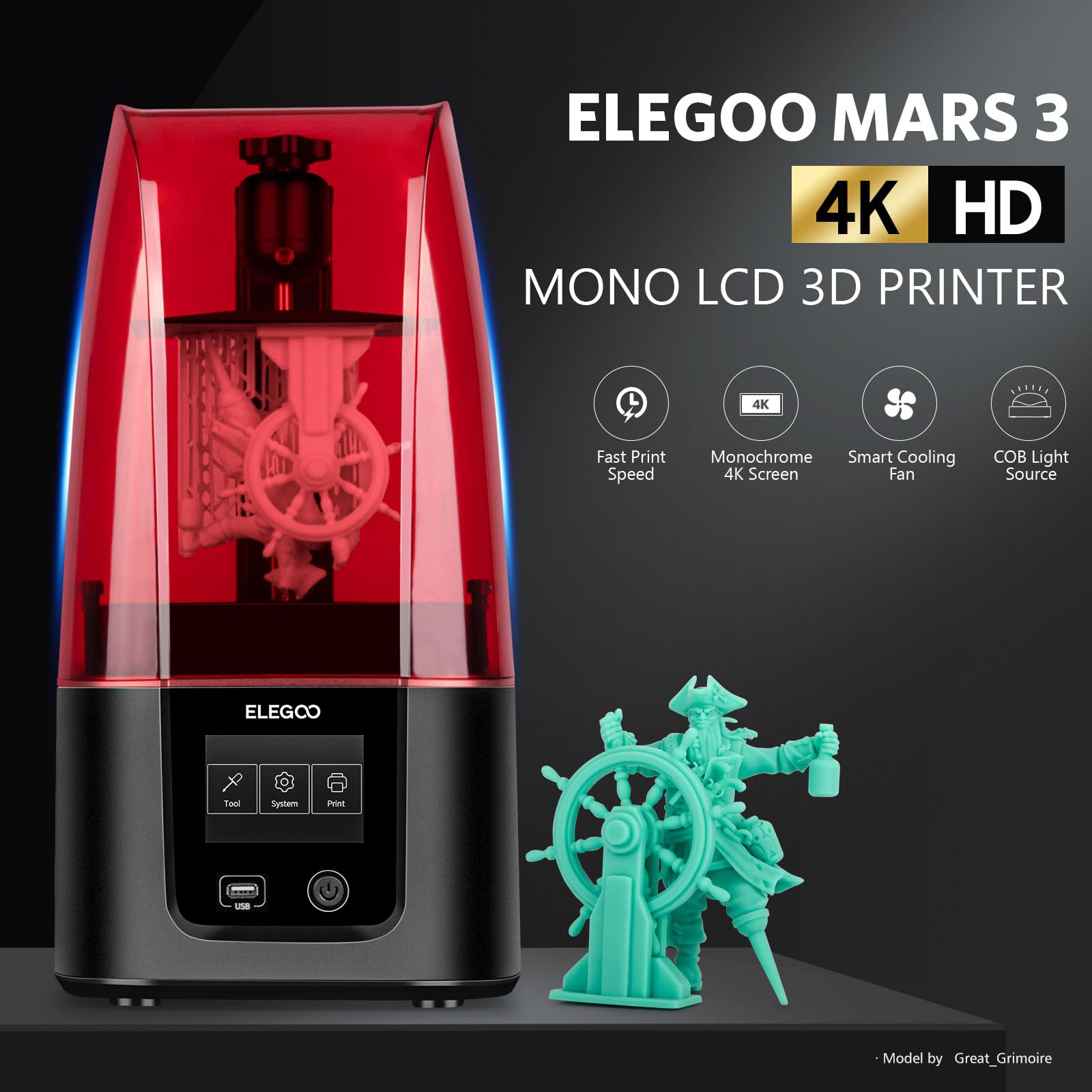 ELEGOO Mars 3 MSLA 3D Printer with 6.66