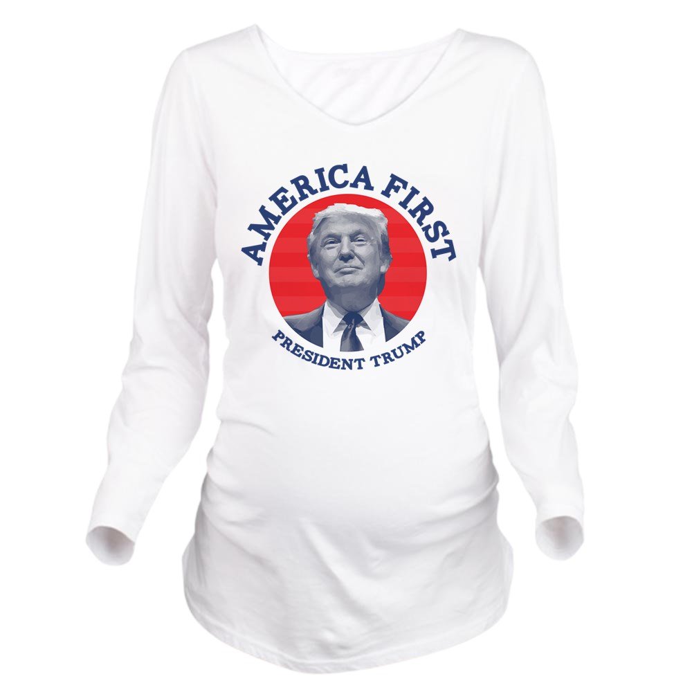 America First Patriotic Long Sleeve Maternity T-Shirt for Pregnant Women - Comfortable Cotton Tee for Pregnancy, Fourth of July & Political Events