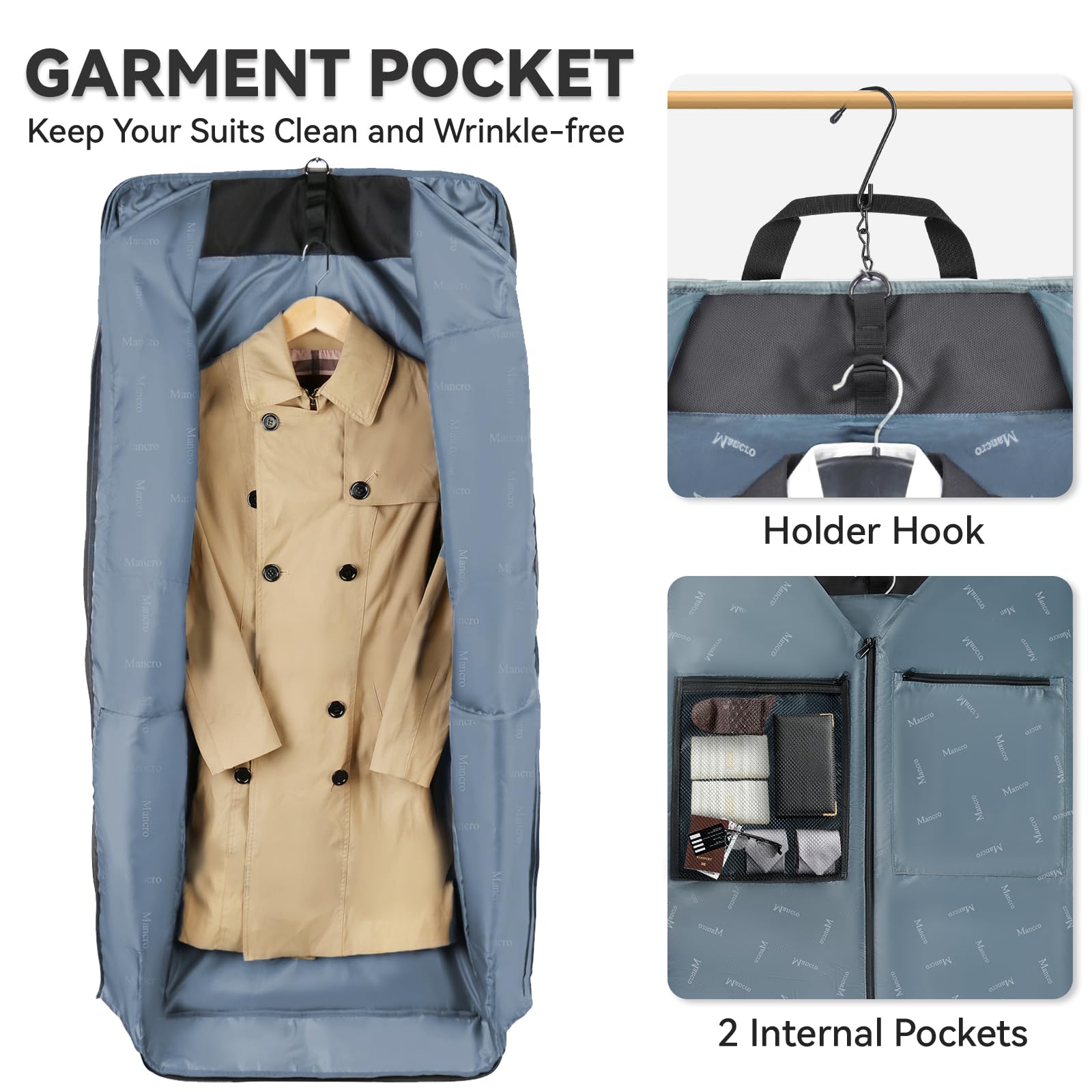 Waterproof Foldable Travel Garment Bag with Shoulder Strap - 2 in 1 Carry On Luggage for Suits & Coats | Business Trip Essentials for Men & Women | Perfect for Airplane, Office & Wedding Occasions (Black)