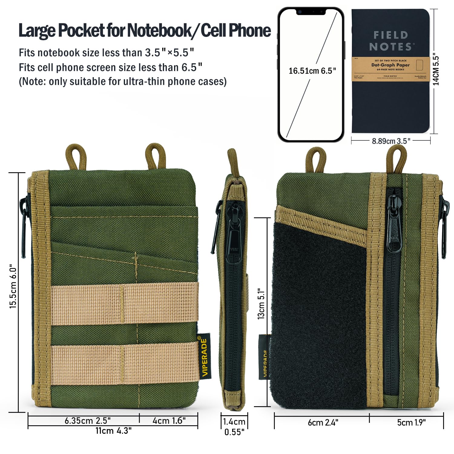 VIPERADE VE18 EDC Pouch - 3-Slot Tactical Pocket Organizer for Men with 2 Zipper Pockets & Velcro Closure - Perfect for Multitool, Knives, Flashlights & Everyday Carry Gear | Camping, Hiking & Outdoor Adventures