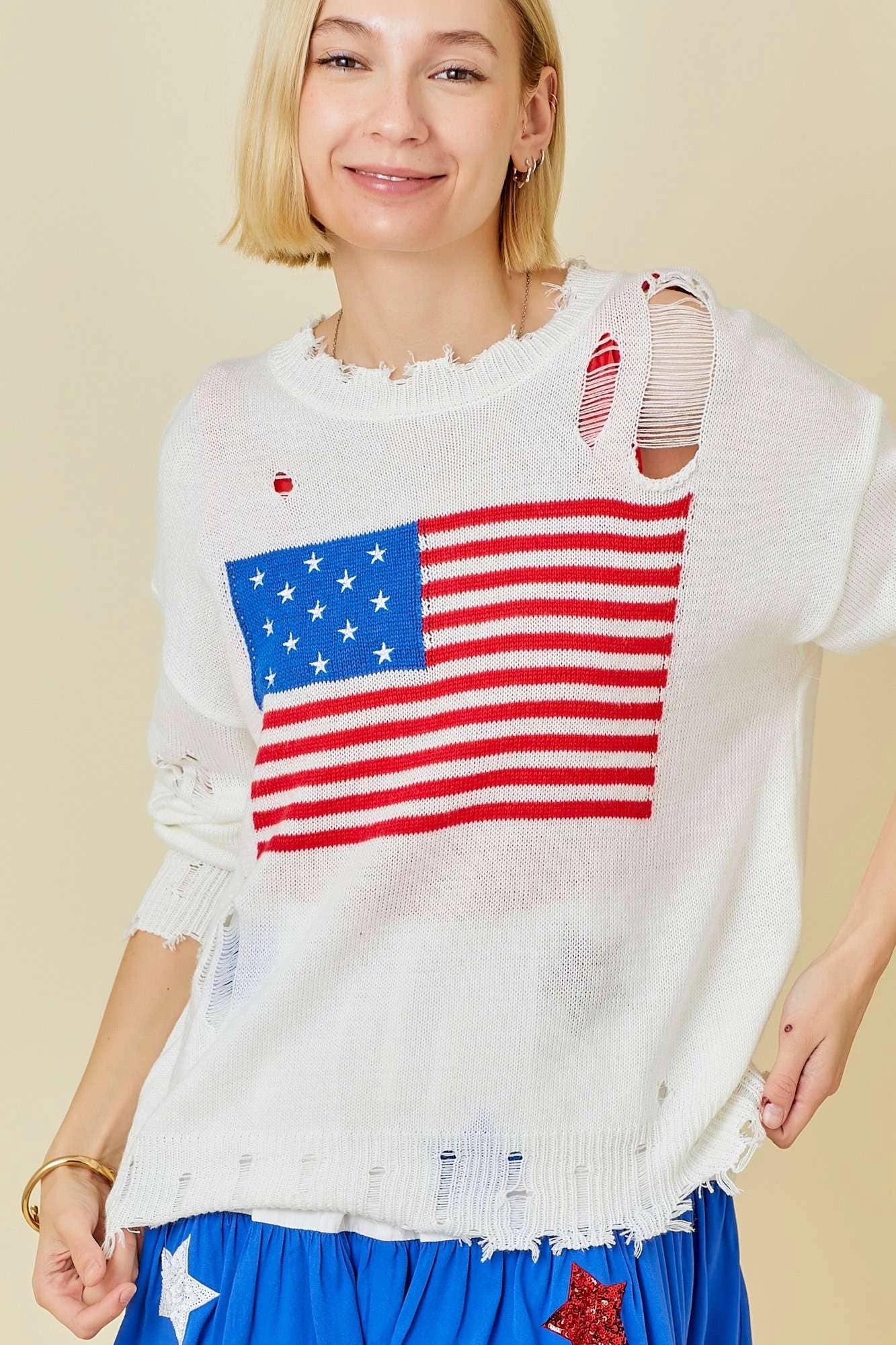 Vintage Distressed American Flag Sweater - Cozy Patriotic Pullover for Men & Women - Perfect for 4th of July, BBQ Parties & Casual Outings