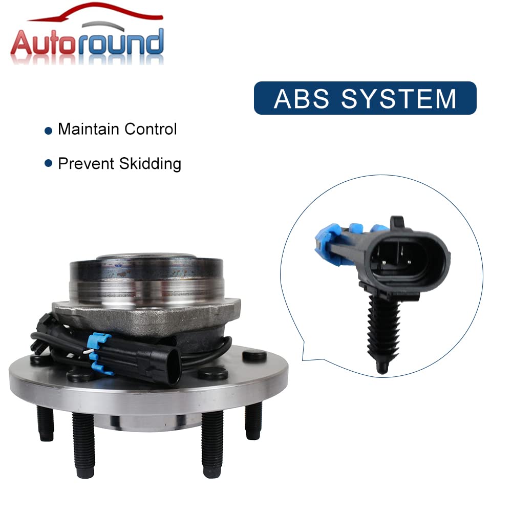 Autoround 515093 Pair 4WD Front Wheel Bearing and Hub Assembly - Compatible with 2006-2010 Hummer H3 & 2009-2010 H3T 6-Lug with ABS - Perfect for Off-Roading, Towing, and Daily Driving
