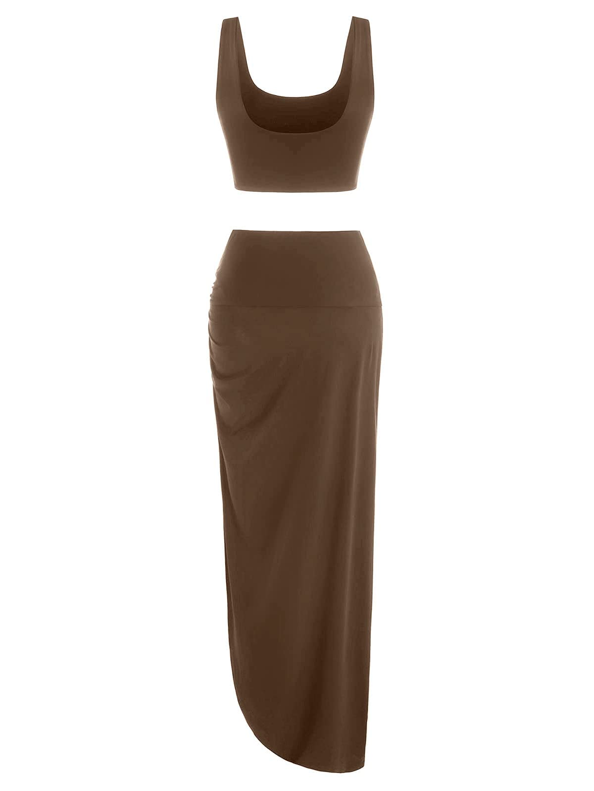 ZAFUL Women's Sleeveless Crop Top & Ruched Maxi Skirt Set - Summer Casual Outfit for Beach, Vacation & Date Night