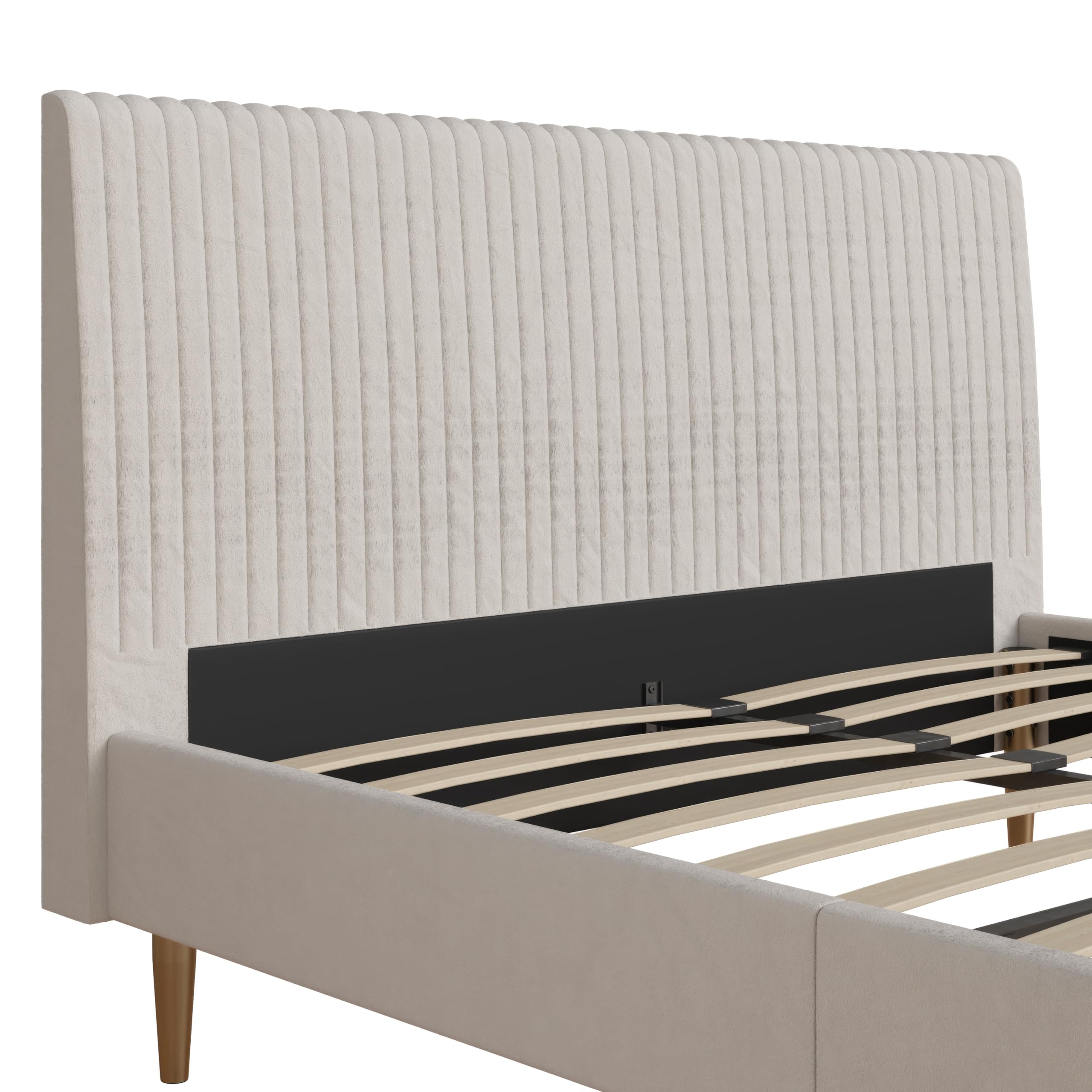 Mr. Kate Daphne Upholstered Bed with Headboard & Modern Platform Frame - Full Size Ivory Velvet Bedroom Furniture for Master & Guest Rooms