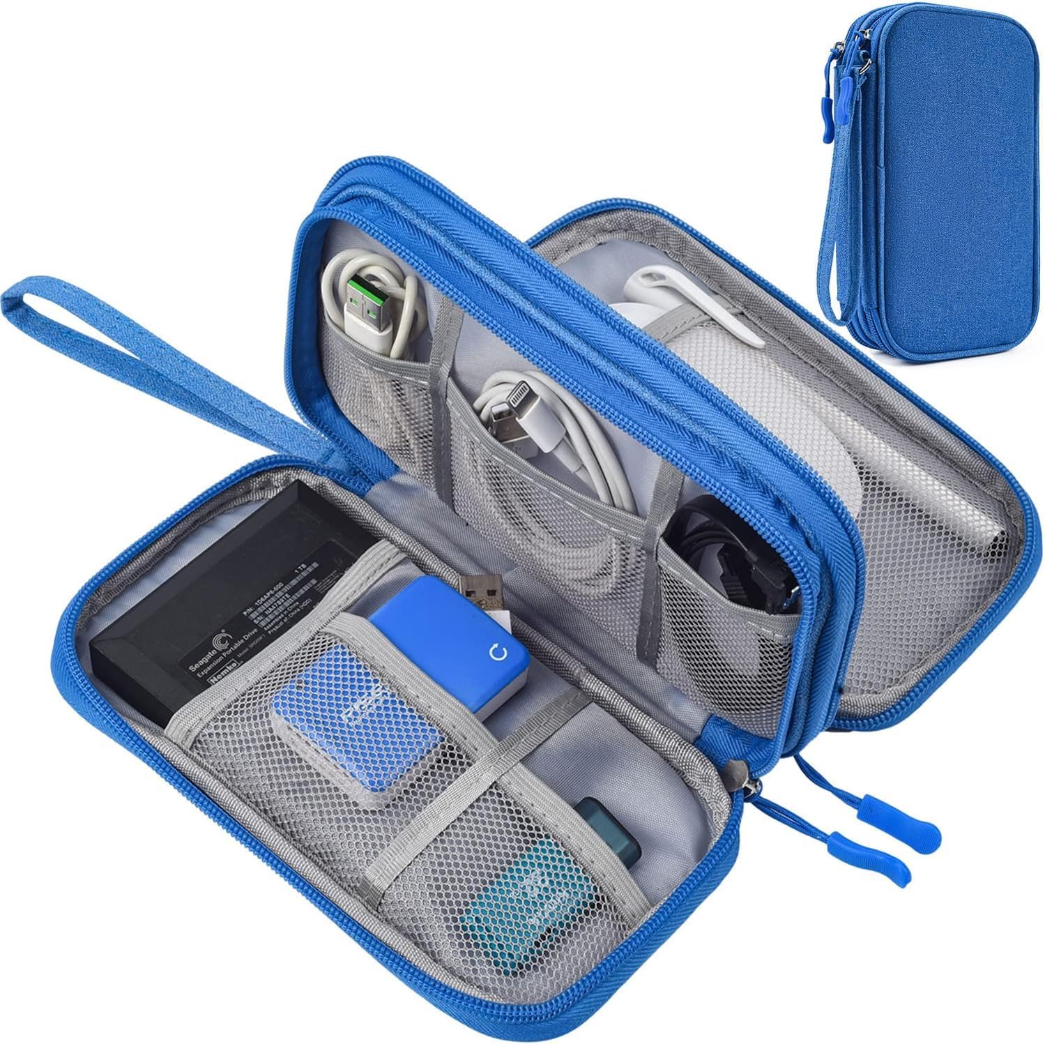 Electronics Accessories Organizer Pouch - Waterproof Travel Cable Organizer Case for Charger, SD Card, USB Drive, Business & Vacation Gadgets - Perfect for Office, Commuting & Airplane Travel (Blue)