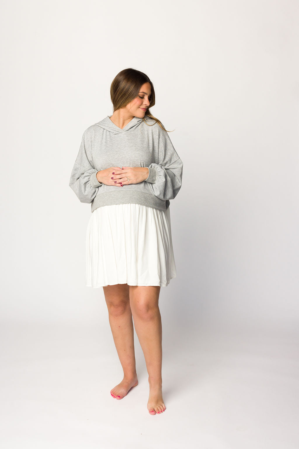 Caroline Hoodie & Babydoll Mini Dress - Heather Grey & Off White | Women's Casual Loungewear & Streetwear Fashion for Everyday Wear