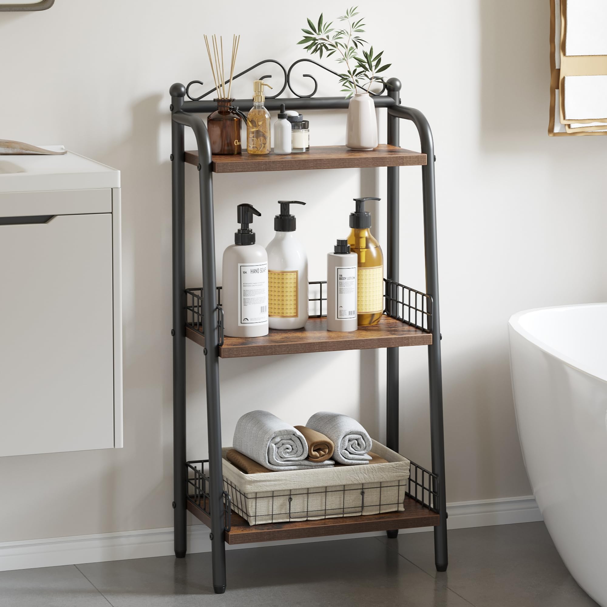 GARVEE 3-Tier Bathroom Ladder Shelf - Freestanding Storage Organizer for Small Spaces - Perfect for Bathroom, Living Room, Balcony & Kitchen - Space-Saving Home Decor Solution