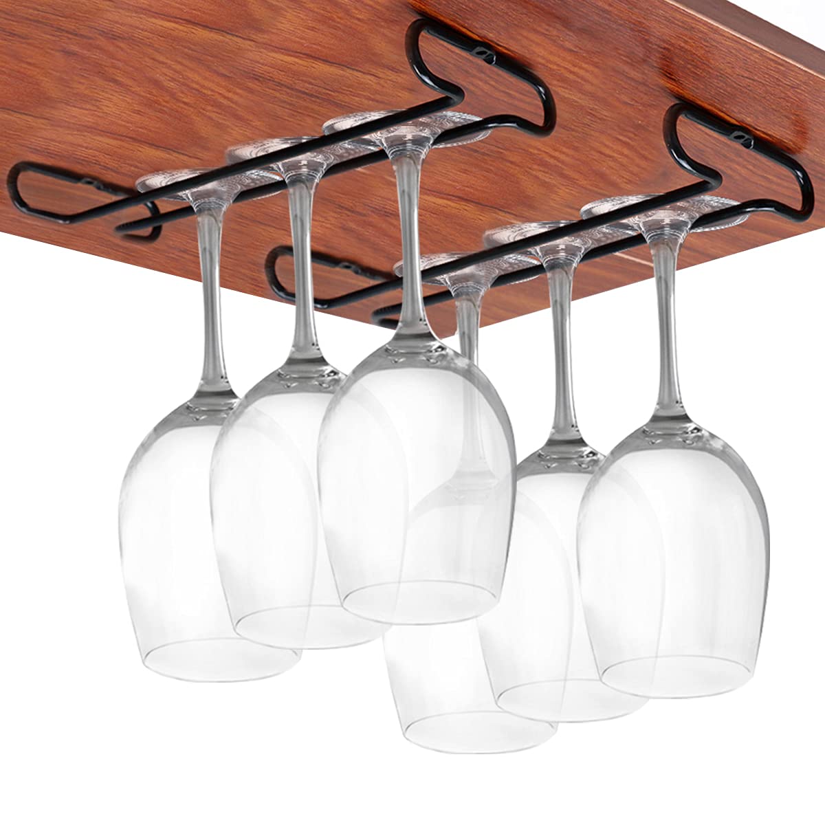 GeLive 2-Pack Under Cabinet Wine Glass Rack - Stemware Holder & Organizer for Kitchen, Bar, or Dining Room - Space-Saving Black Glass Storage Hanger - Perfect for Parties, Entertaining & Home Decor