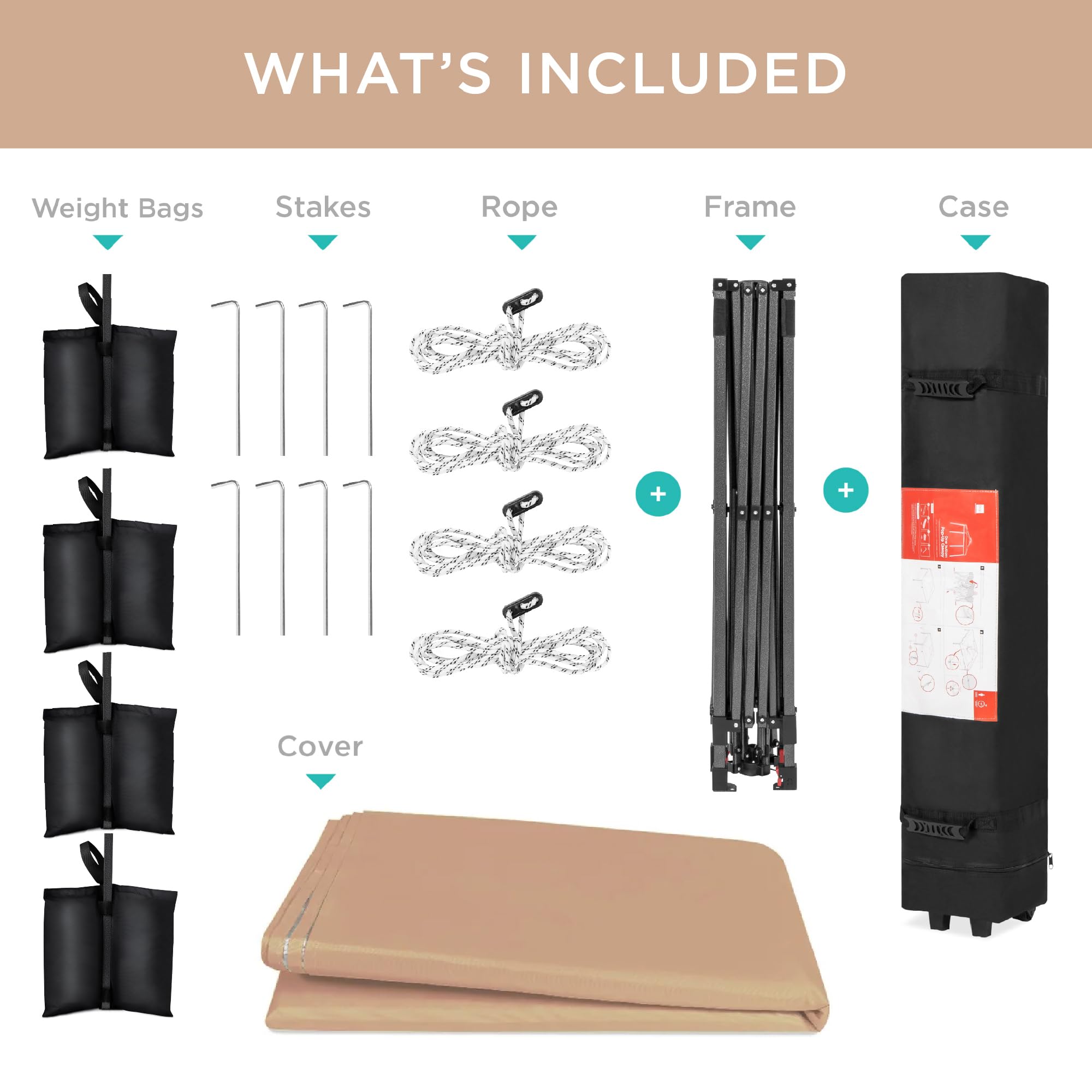 Best Choice Products 12x12ft 1-Person Instant Pop Up Canopy Tent - Portable Shelter with Easy 1-Button Setup, Carrying Case & 4 Weight Bags (Tan) - Perfect for Outdoor Events, Camping, Beach Trips and Backyard Gatherings