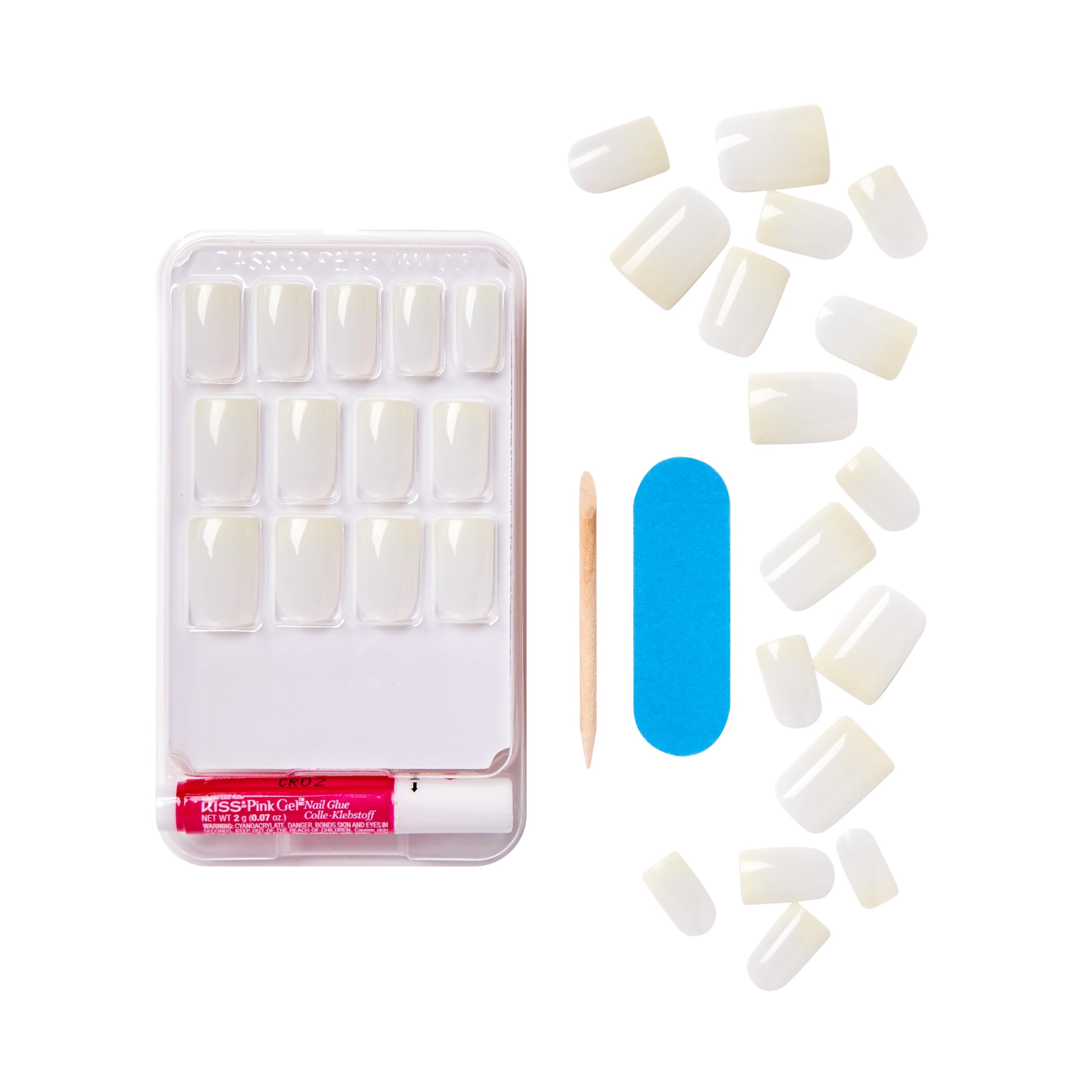 KISS Salon Acrylic Natural Nails - Euphoria Style Medium Length Fake Nails with Ultra-Smooth Finish | DIY At-Home Manicure Kit Includes Pink Gel Nail Glue, Mini File, Manicure Stick & 28 Nails in 14 Sizes | Perfect for Parties, Weddings, Date Nights & Special Occasions