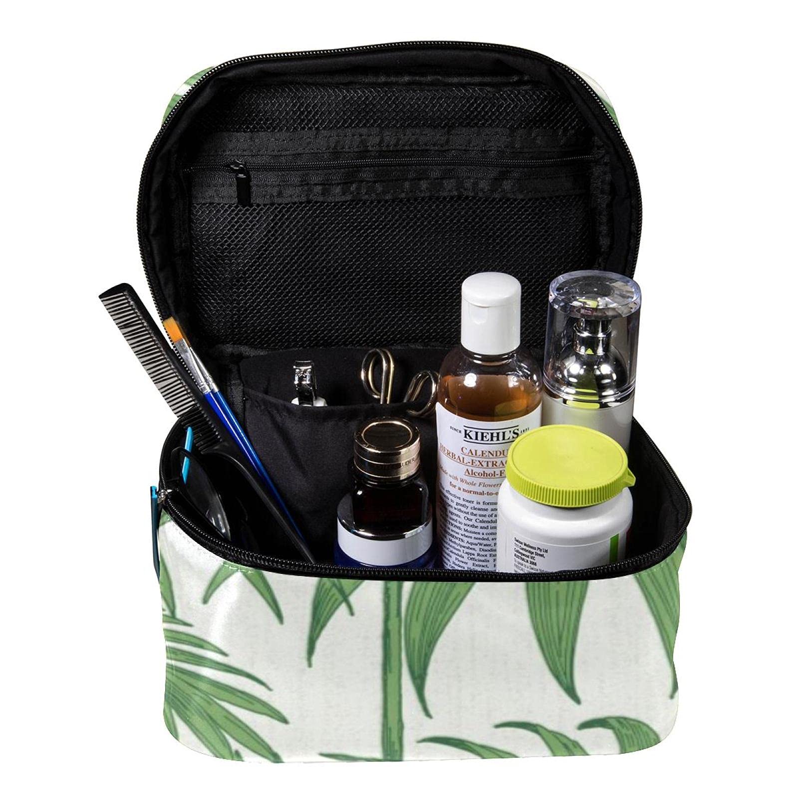 Large Tropical Green Palm Leaves Travel Makeup Bag - Waterproof Cosmetic Organizer Case with Zipper for Women & Girls | Perfect for Vacation, Beach Trips & Gym Essentials