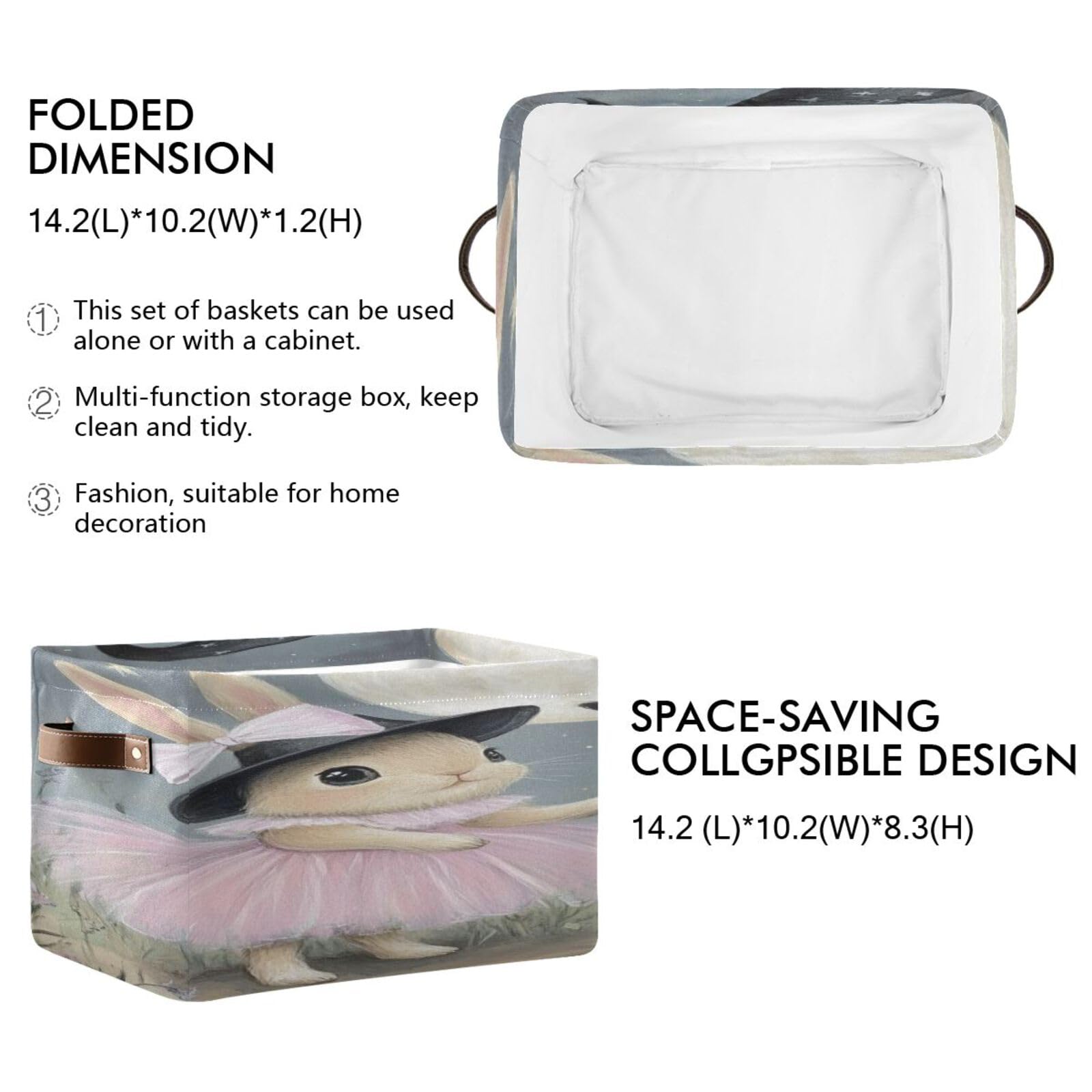 Large Foldable Storage Baskets with Handles - 2 Pack Bunny Design Closet Organizers & Home Storage Bins for Shelves, Bedroom, Kids Room Organization | Perfect for Toys, Clothes & Home Decor