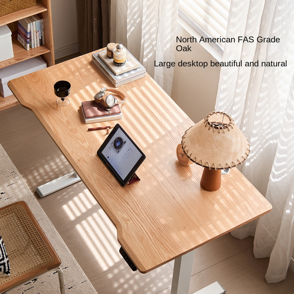 Premium Oak Solid Wood Electric Height Adjustable Standing Desk - Ergonomic Home Office Workstation for Computer & Laptop Use