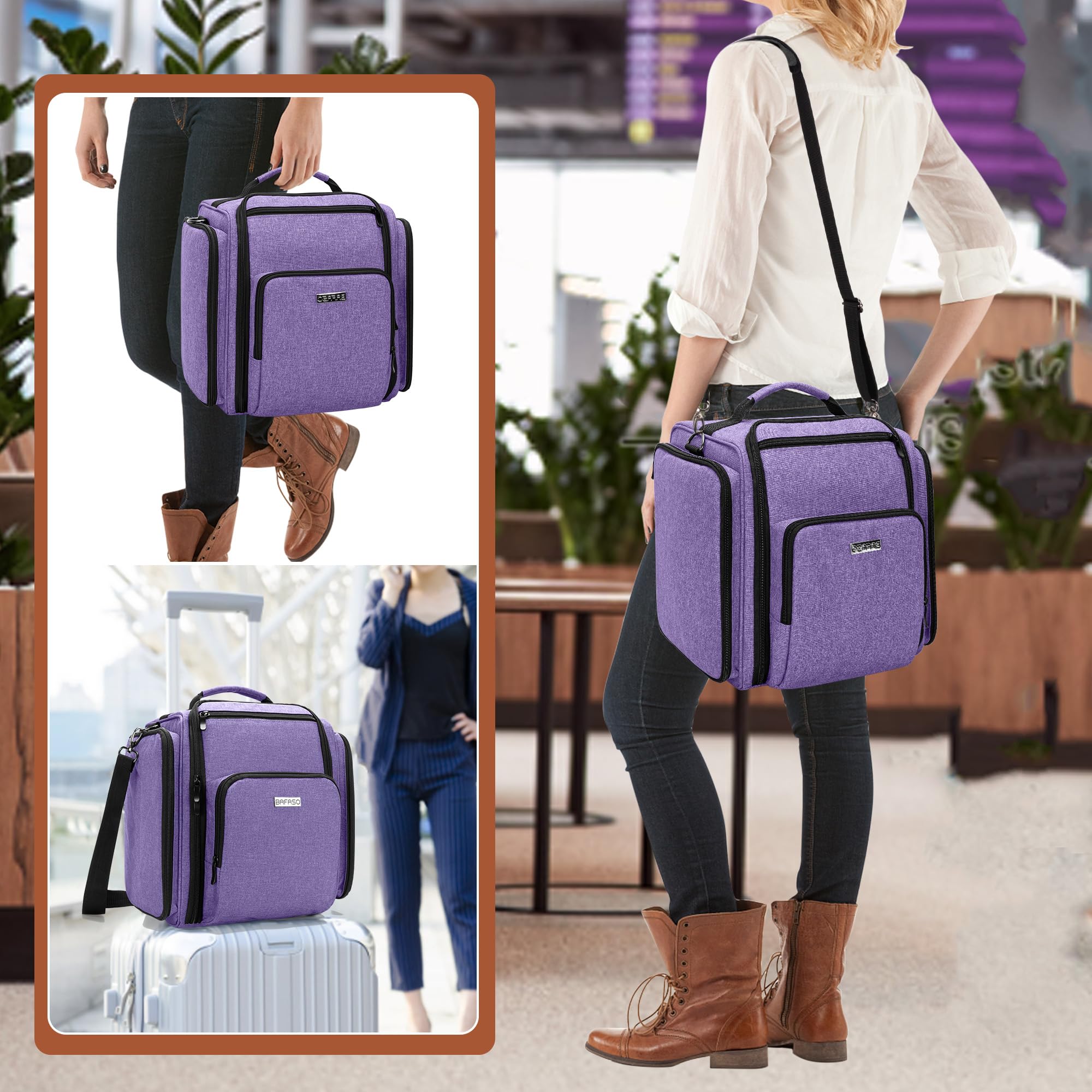 BAFASO Large Travel Toiletry Bag with 4 Removable Waterproof Pouches - Multifunctional Makeup Organizer for Cosmetics, Toiletries & Hair Accessories - Perfect for Vacation, Gym & Business Trips - Purple