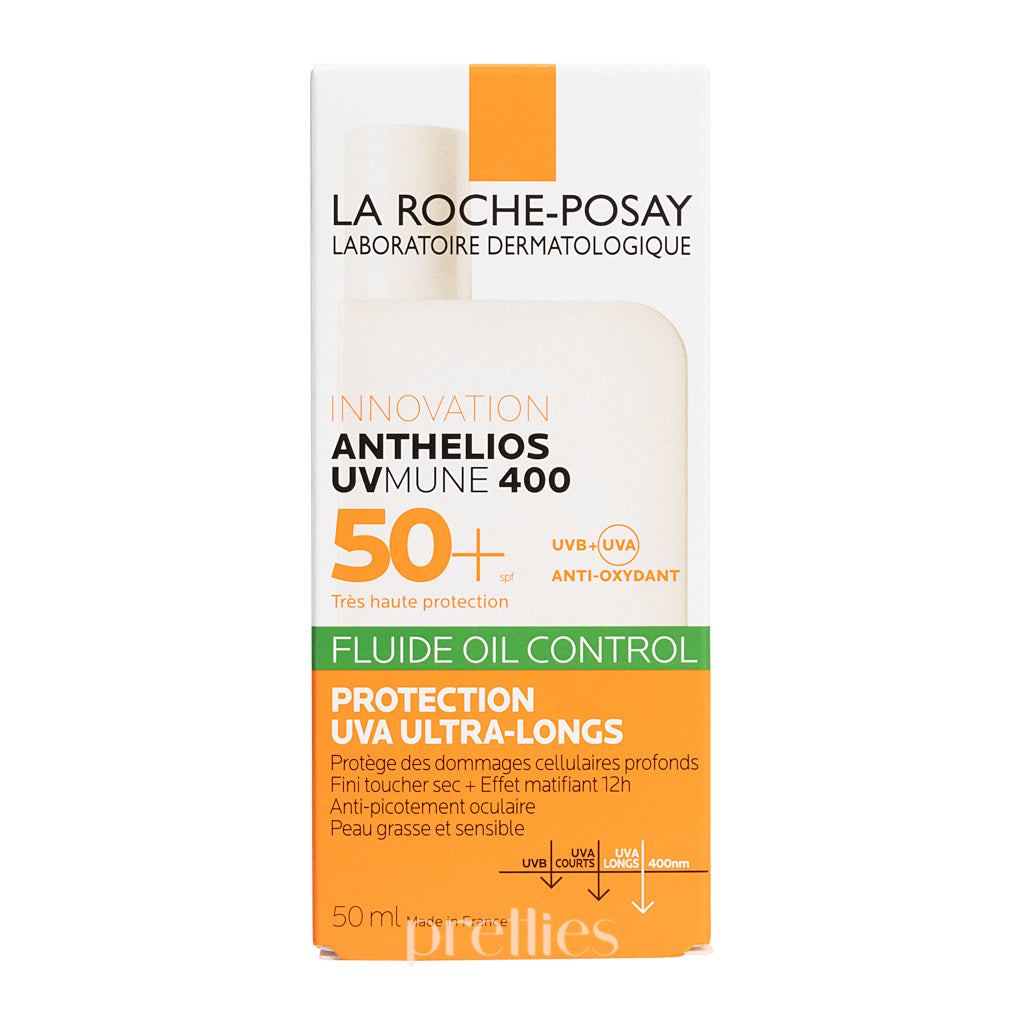 La Roche-Posay Anthelios UVmune 400 Oil Control Sunscreen SPF50+ 50ml - Lightweight Matte Finish for Oily Skin, Daily Face Protection Against UVA/UVB Rays - Perfect for Outdoor Activities & Summer Travel