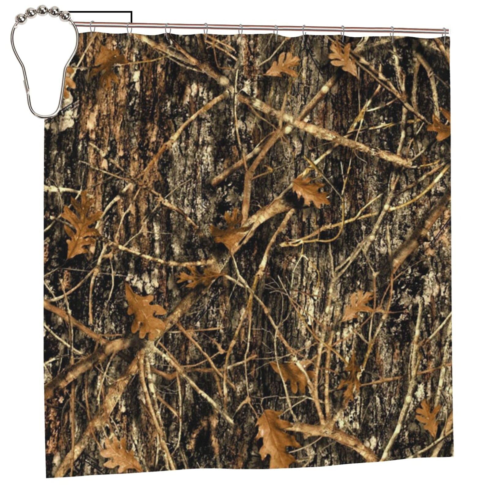 Waterproof Autumn Camouflage Shower Curtain with 12 Hooks - 72