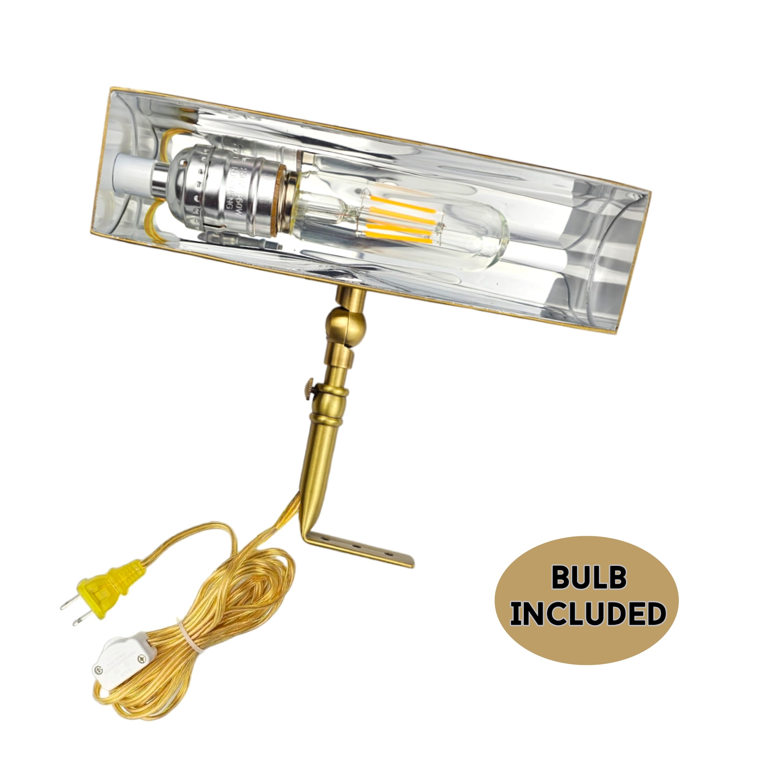 Royal Designs Plug-in Picture Light - 12 ft Cord with Hi/Low/Off Switch, Brushed Satin Brass Gallery Lighting for Artwork & Wall Decor (8.75 Inch) - Perfect for Home, Office & Museum Display