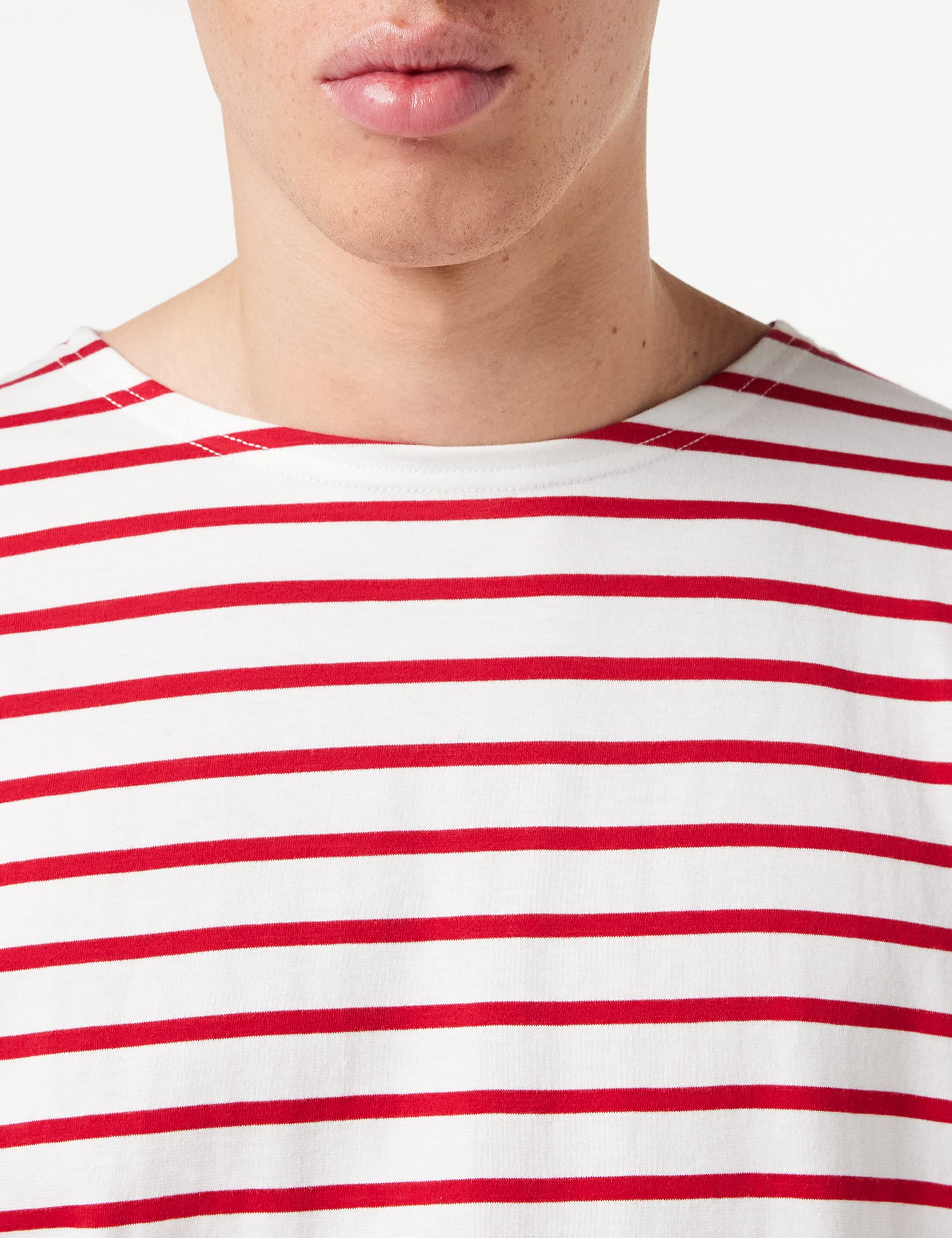 ARMOR LUX Men's Short Sleeve Breton Striped T-Shirt | Classic French Navy Style | White & Dark Red | Size XL | Perfect for Casual Wear, Beach Outings & Summer Fashion