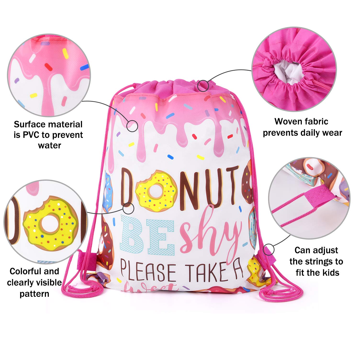 Donut Birthday Party Supplies Set of 24 - Donut Grow Up Gift Bags, Drawstring Favor Bags for Donut Theme Party Decorations | Perfect for Kids Birthday Celebrations, Baby Showers & Classroom Treats