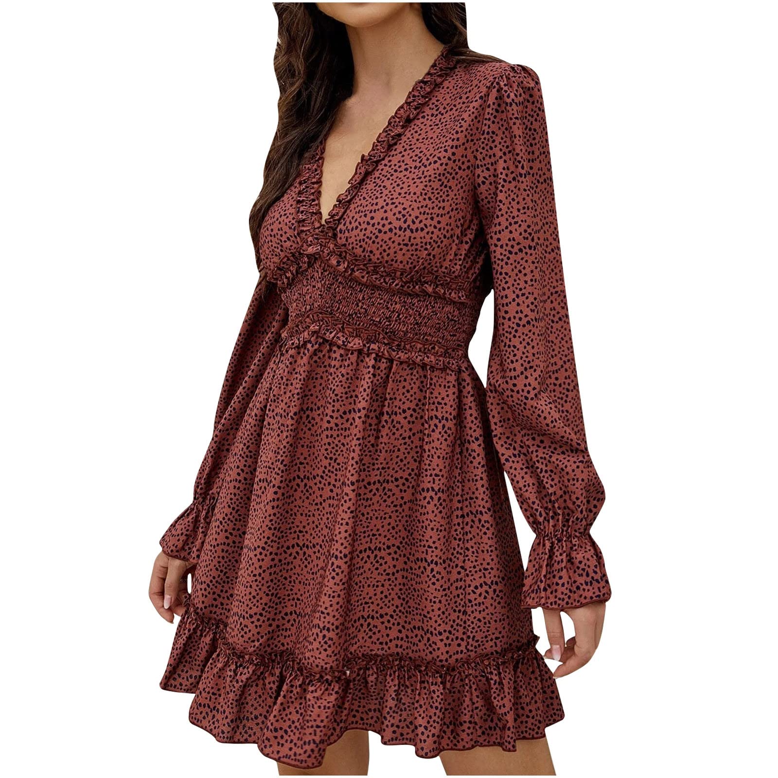 Women's Floral Print Long Sleeve High Waist Midi Dress - A-Line Boho Swing Tunic Dress for Casual Wear, Date Night & Spring Outfits