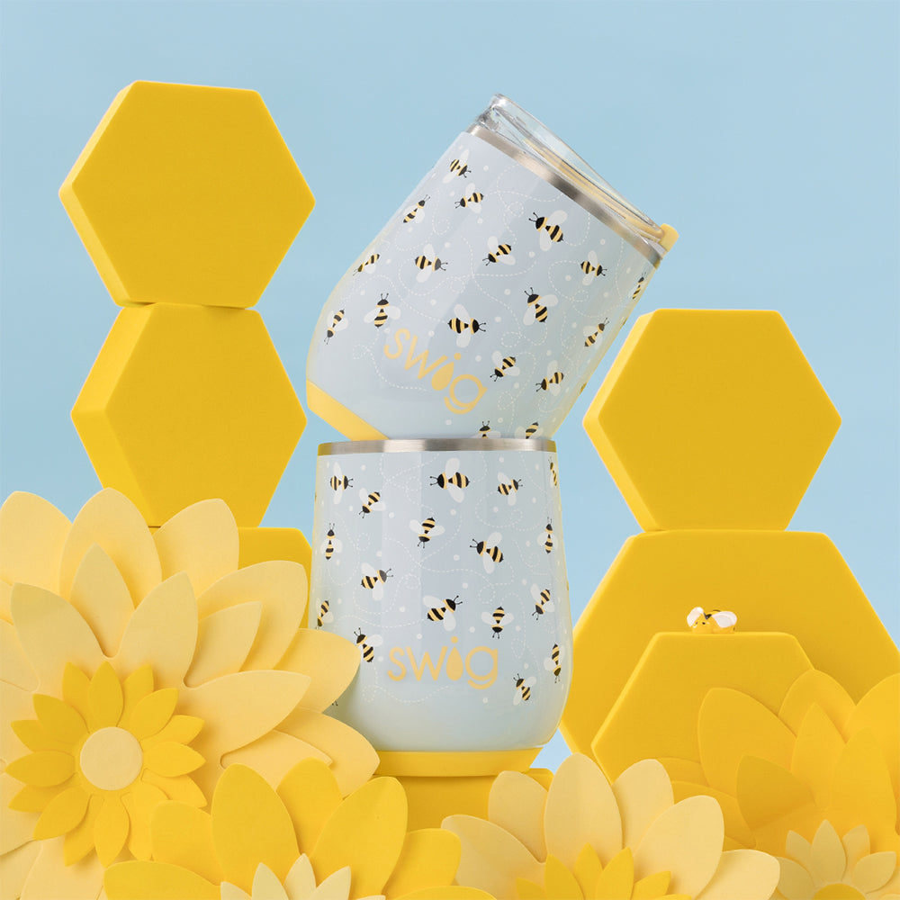 Busy Bee Stemless Wine Glass 12oz - Elegant & Durable for Red, White, and Rosé - Perfect for Parties, Weddings, and Home Entertaining
