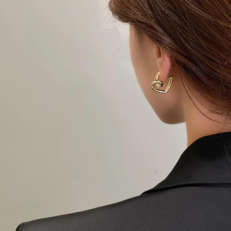2023 New Korean Fashion Irregular Spiral Metal Heart Drop Earrings for Women - Trendy Party Jewelry Gift for Girls, Elegant Simple Accessories for Date Night & Special Occasions