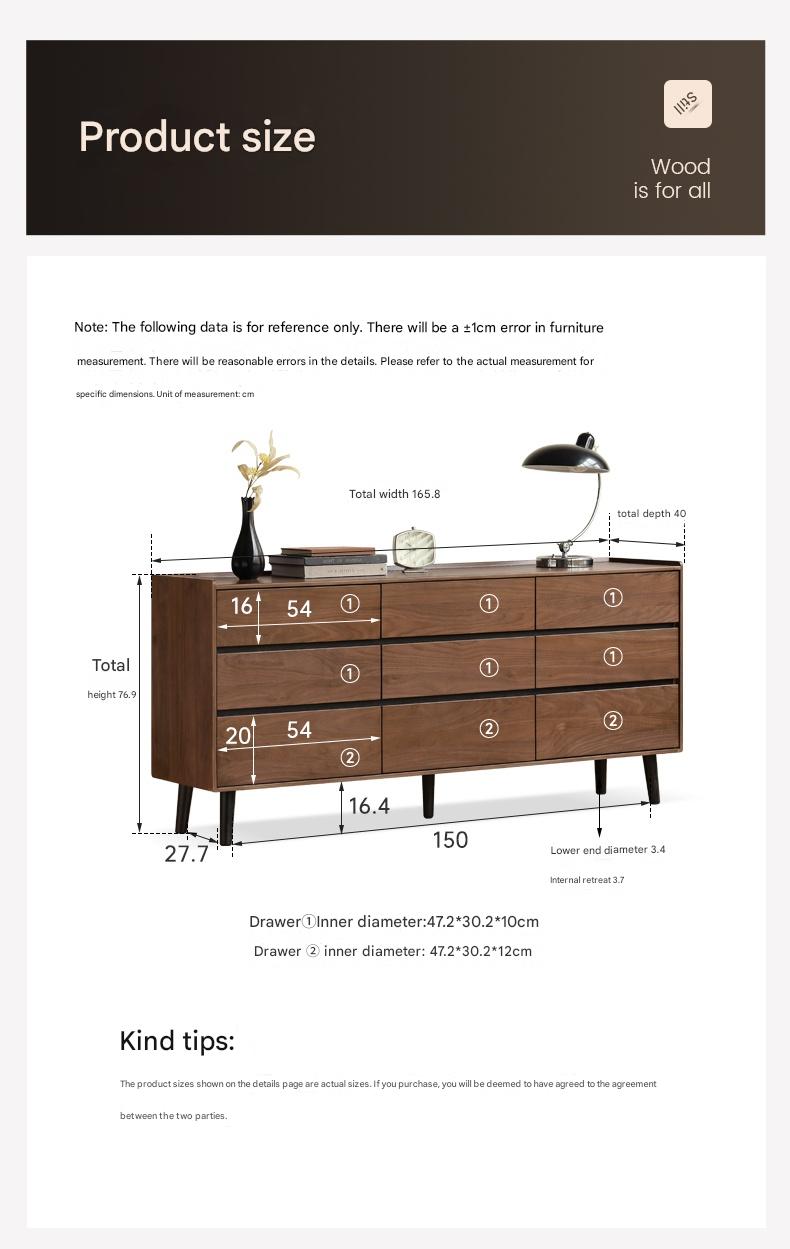 Premium Black Walnut Solid Wood Italian Style Luxury Dresser - Elegant Bedroom Storage Solution for Master Bedrooms & Guest Rooms