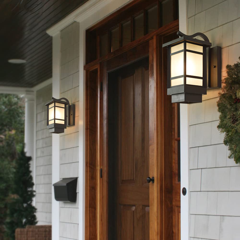Matte Black Outdoor Wall Lantern with Square Frosted Glass Shade - Waterproof Exterior Porch Light Fixture - Aluminum Wall Mount Lamp for Garage, Doorway, Patio & Garden Lighting