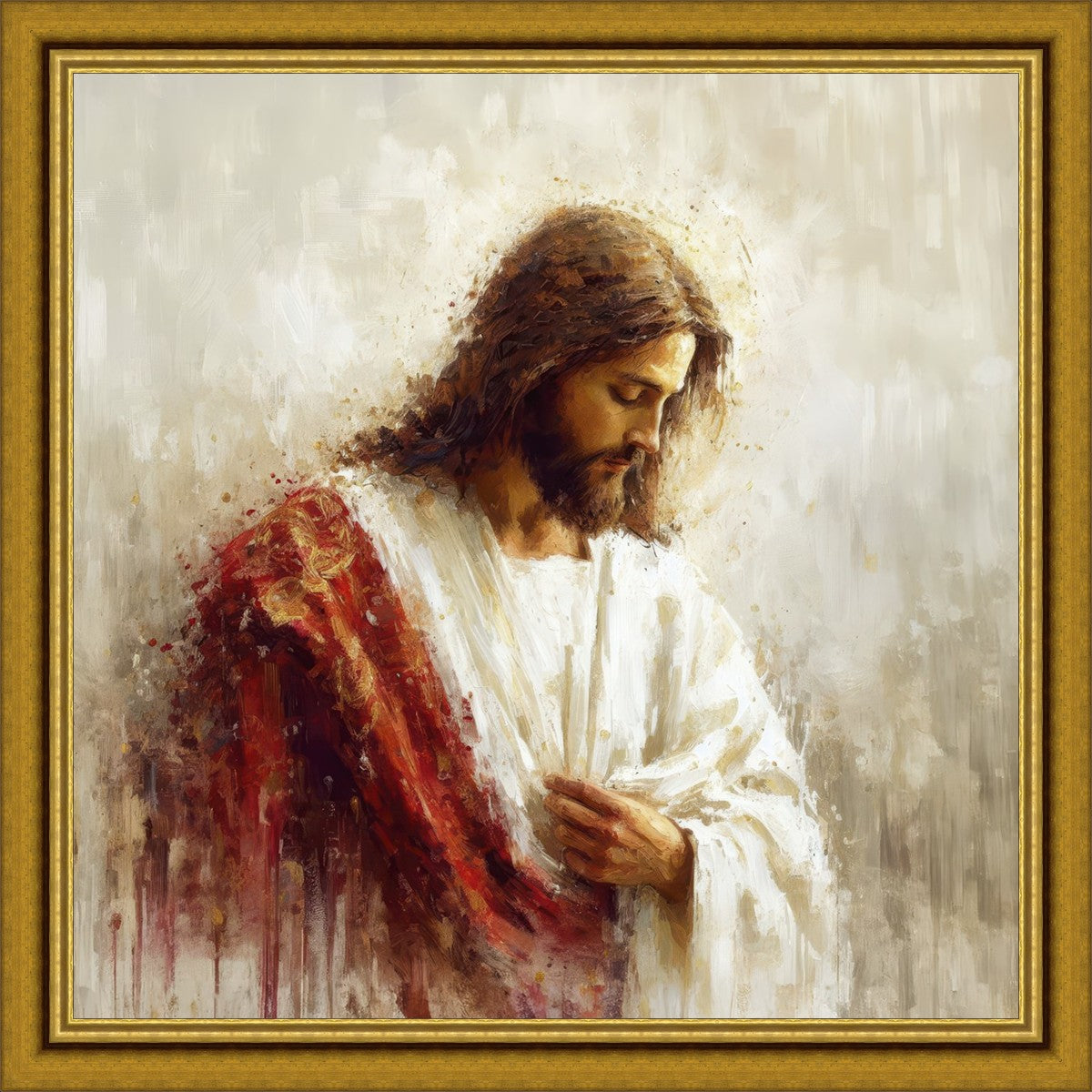 Large Jesus Christ in Red Robes Wall Art - Religious Home Decor for Living Room, Church & Prayer Space