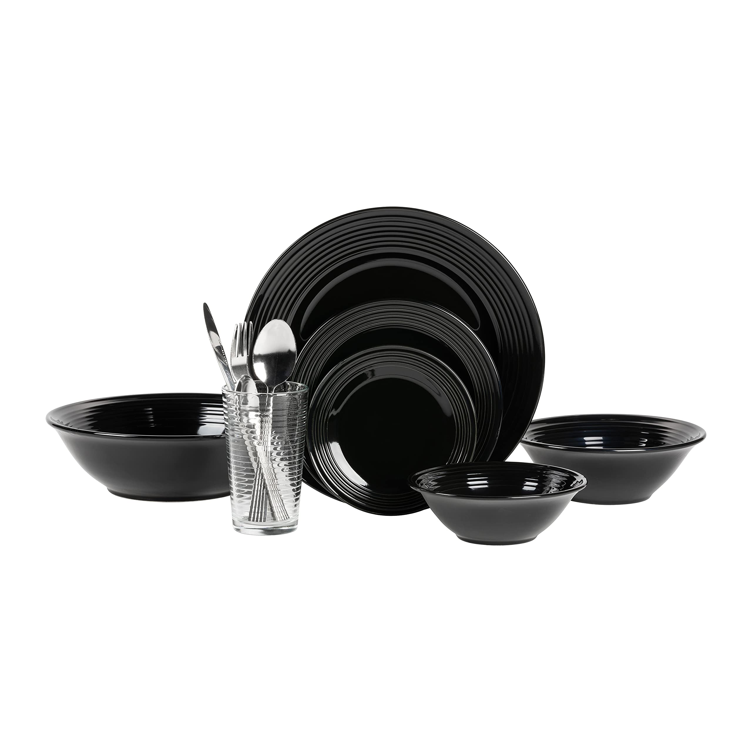 10-Piece Strawberry Street Nova Black Round Dinnerware Set - Service for 6 | Elegant Tableware for Everyday Dining, Dinner Parties & Holiday Entertaining
