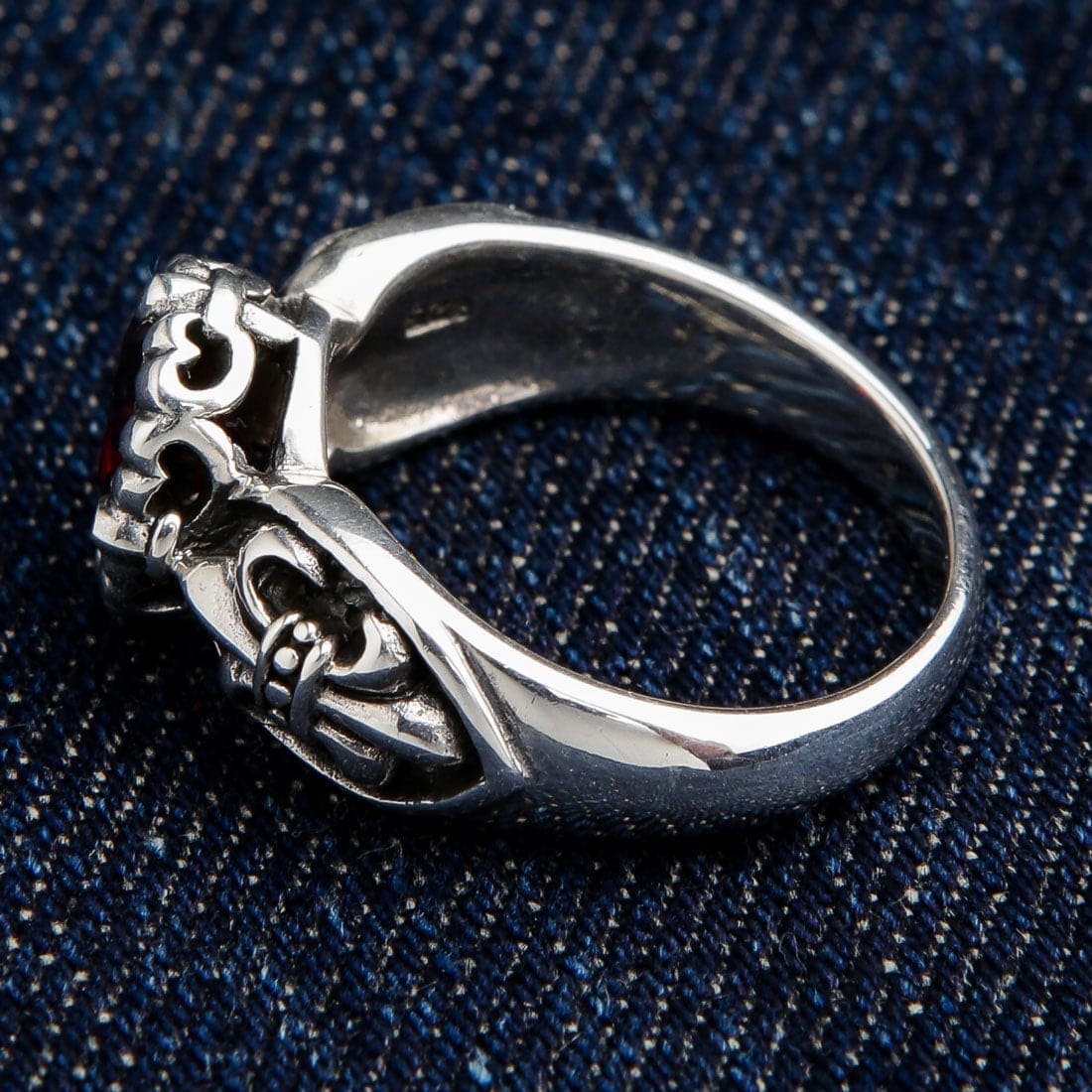 Red Garnet Medieval Fleur De Lis Sterling Silver Gothic Ring for Women - Vintage Inspired Jewelry for Renaissance Fairs, Gothic Fashion & Special Occasions