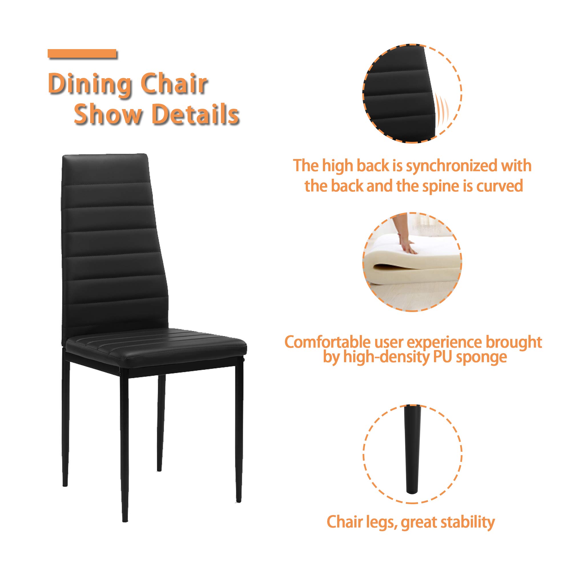 IANIYA Modern Square Glass Dining Table Set with 4 Black Chairs - Perfect for Small Kitchen, Breakfast Nook, and Contemporary Dining Room Decor