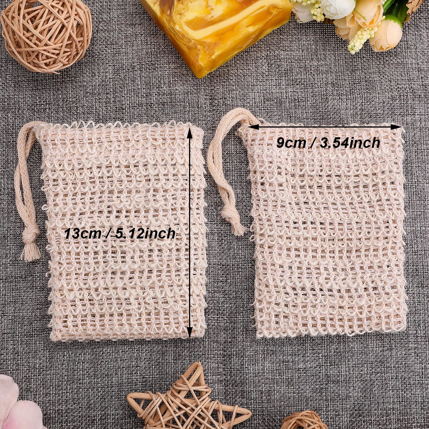 BBTO 10 Pack Natural Sisal Soap Bags - Exfoliating & Eco-Friendly Soap Savers for Shower, Bath & Travel - Reusable Soap Pouch for Gentle Skin Exfoliation