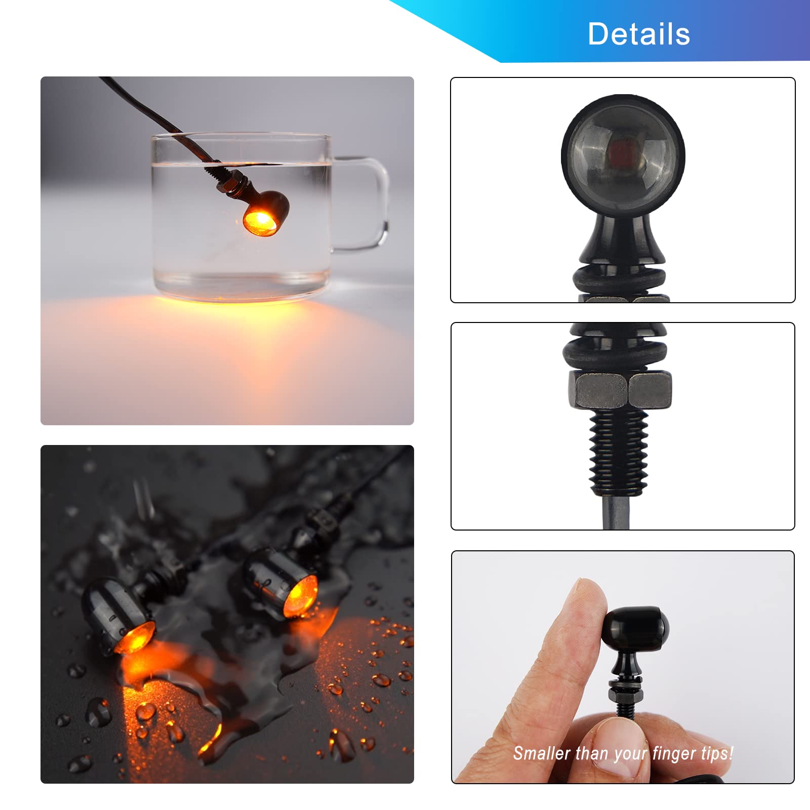 12V Mini LED Motorcycle Turn Signal Lights - 5mm Screw Amber Indicator Bulbs Compatible with Harley, Honda, Kawasaki, Suzuki, Triumph, Yamaha - Universal Fit for Enhanced Visibility & Safety on Night Rides