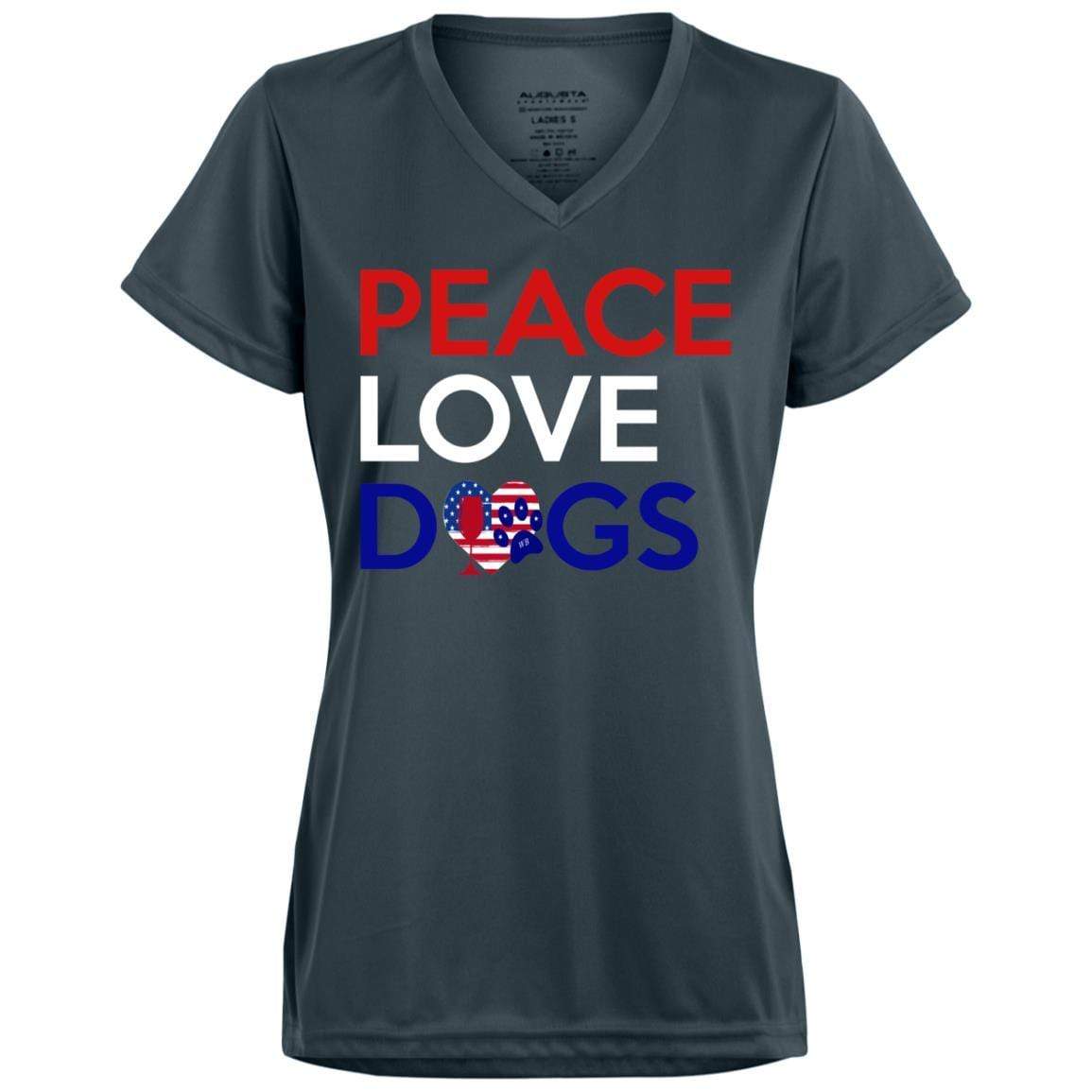 WineyBitches.Co Peace Love Dogs Moisture-Wicking Ladies T-Shirt - Perfect for Dog Lovers, Outdoor Activities & Casual Wear