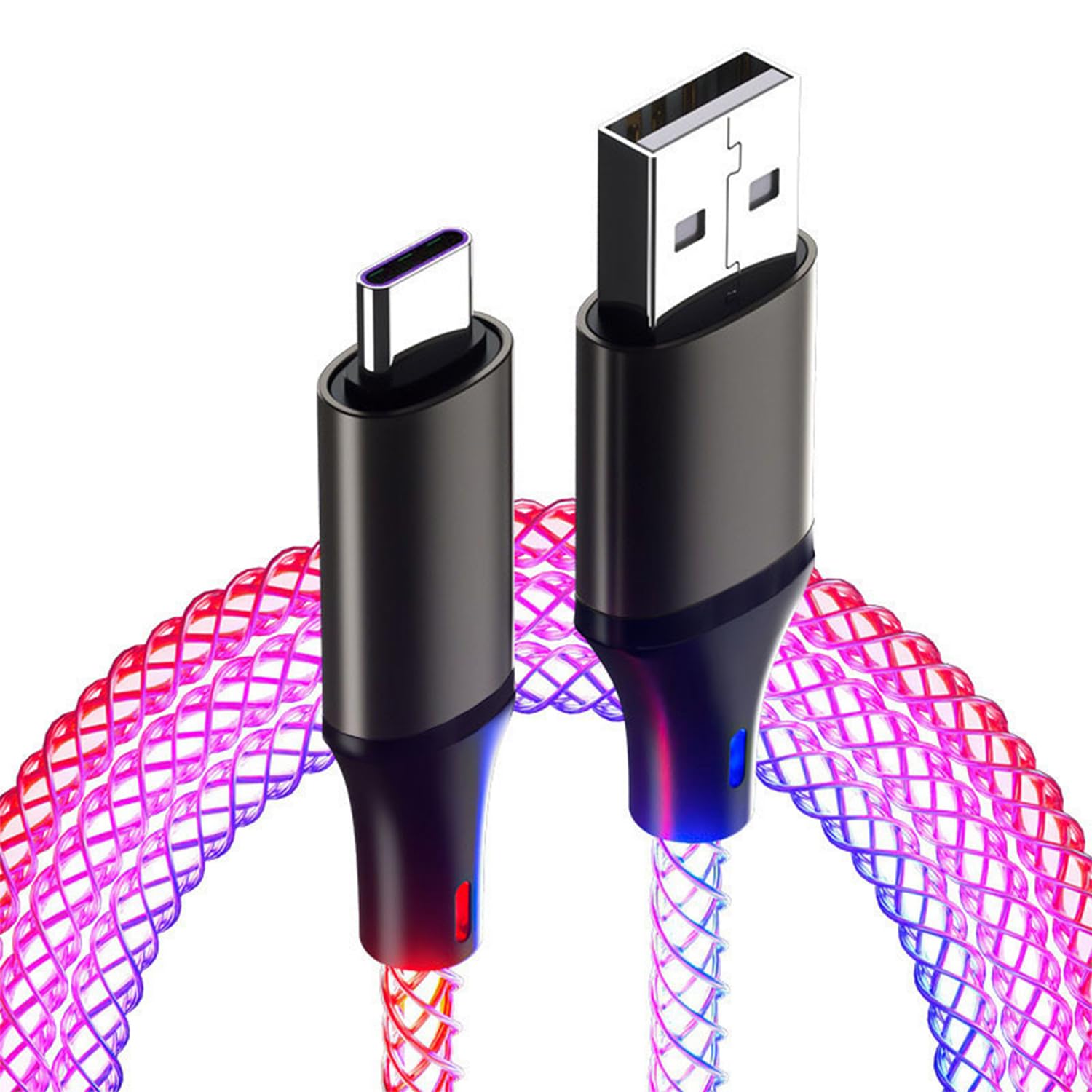 USB A to USB C Fast Charging Cable 66W with RGB LED Breathing Light - 3.3ft/1m - Compatible with Samsung Galaxy S24/S23/S22/S21, Honor X6a, Redmi A2 - Perfect for Car Charging, Night Use & Gaming Setups