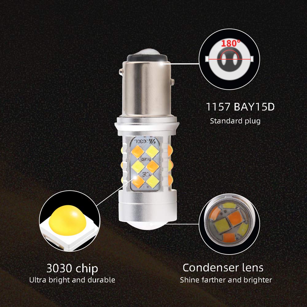 1157 BAY15D Amber/White Switchback LED Bulbs - Dual Color Turn Signal & Parking Lights - Super Bright Daytime Running Lights (2 Pack) - Perfect for Cars, Trucks, SUVs & Motorcycles