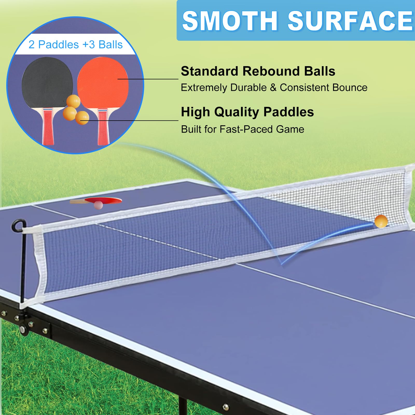 Portable Foldable Ping Pong Table Set with Net, 2 Paddles & 3 Balls - Weatherproof Indoor Outdoor Table Tennis for Backyard, Garage & Game Room Fun