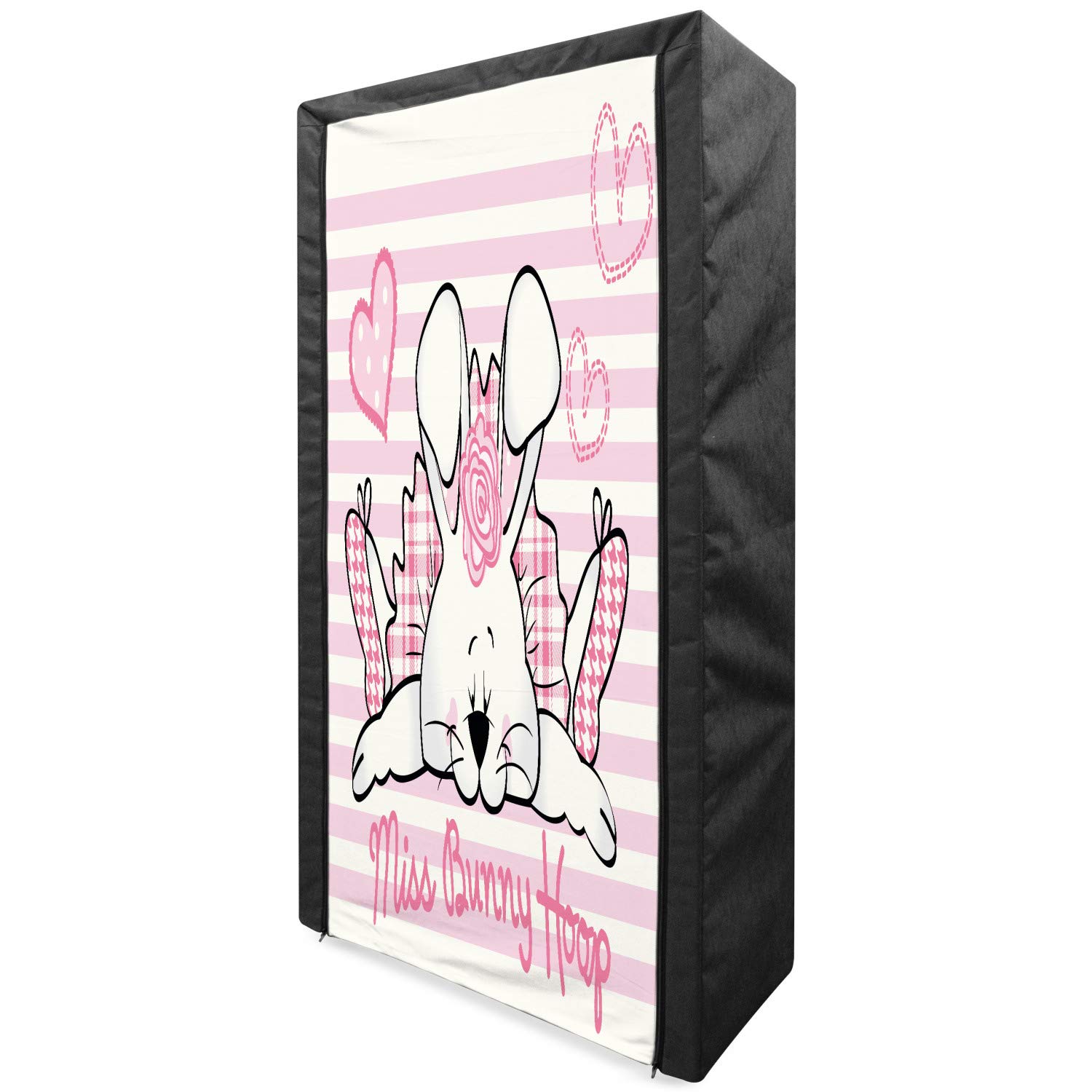 Ambesonne Retro Portable Fabric Wardrobe - Romantic Rabbit & Hearts Design, 33.5