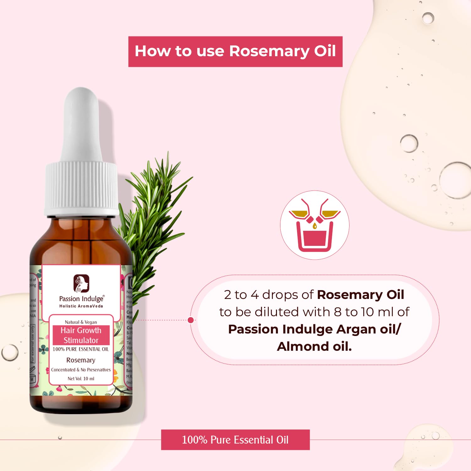 Pure Rosemary Essential Oil for Hair Growth, Skin Care & Aromatherapy | 100% Natural Multipurpose Essential Oil - 10ml | Promotes Healthy Hair, Soothes Skin & Relaxes Mind