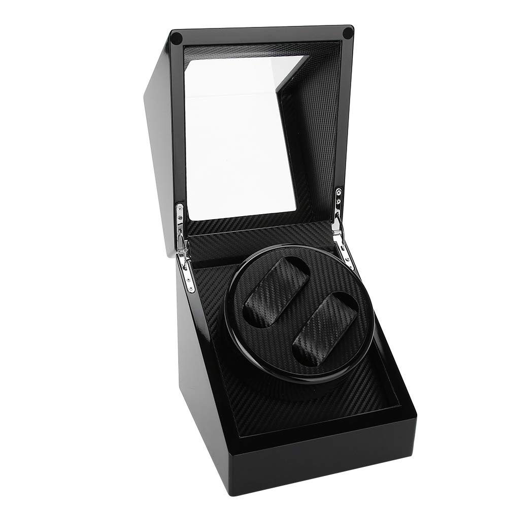 Premium Automatic Watch Winder for Men - Double Mechanical Watch Storage Box with Quiet Motor, Wood & PU Leather Case, Glass Lid & Soft Pillows - Perfect for Watch Collection Display & Nighttime Storage (03)