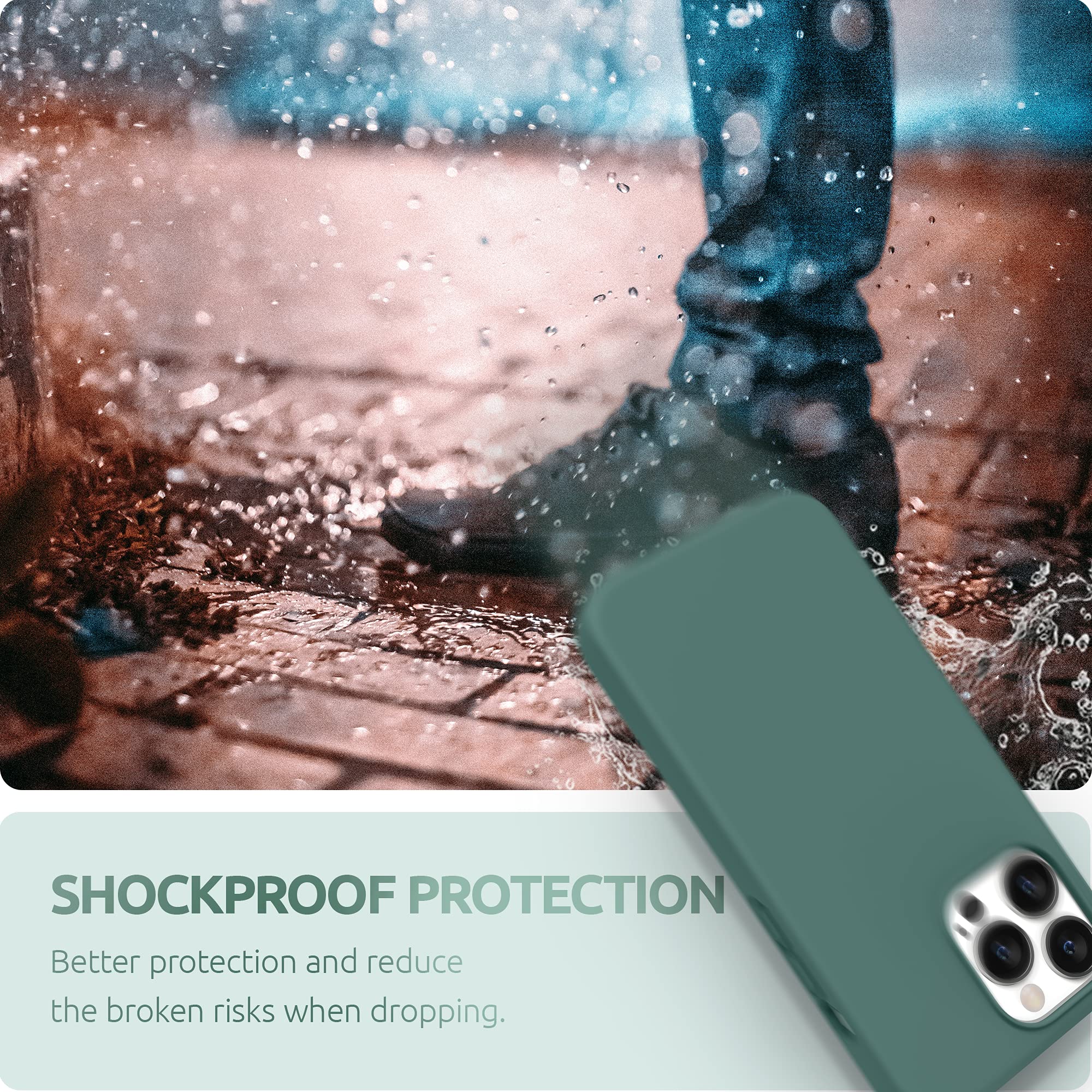 Premium SURPHY Liquid Silicone Case for iPhone 13 Pro (6.1-inch 2021) with Microfiber Lining - Shockproof Protective Phone Cover in Pine Green - Perfect for Daily Use, Travel & Outdoor Activities