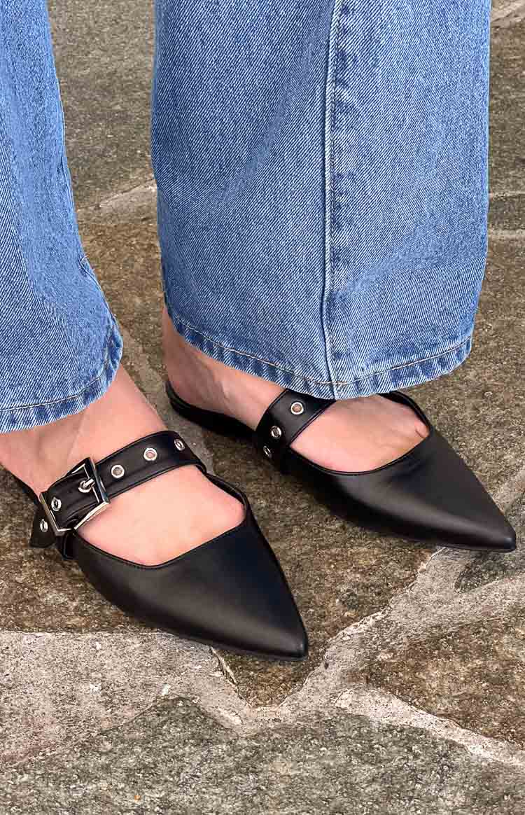 Billini Halsy Black Mules for Women - Comfortable Slip-On Shoes with Chunky Heel - Perfect for Casual Outfits, Office Wear & Date Nights
