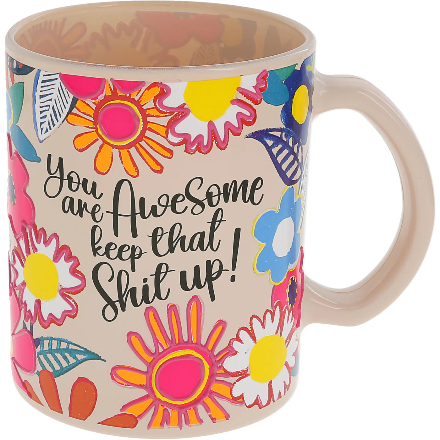 You Are Awesome Glass with Flowers - 16 oz Inspirational Drinking Cup for Coffee, Tea, Water - Perfect for Home, Office & Gifts